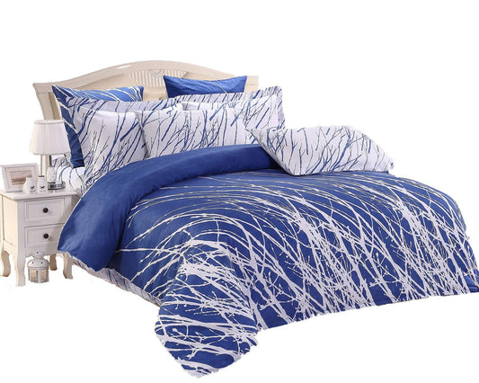 Swanson Beddings Tree Branches 3-Piece 100% Cotton Bedding Set: Duvet Cover and Two Pillow Shams (Blue-White, King)