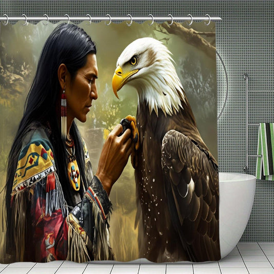 DGOGNFDNG Native American for Man and Eagle Shower Curtain 71x71 Inches Waterproof and Bright Fabric Shower Curtains Bathroom Toilet Accessories Decor
