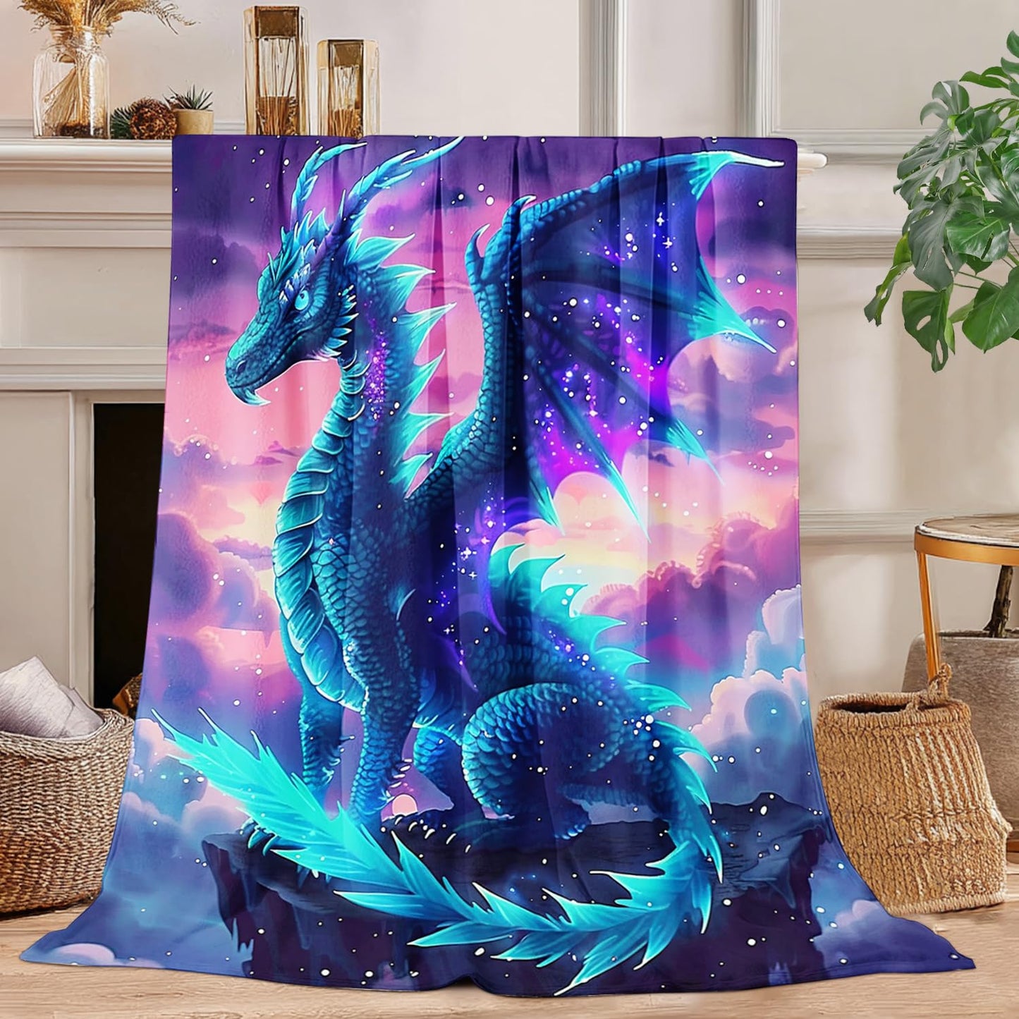 Bule Dragon Blanket Dragon Fleece Throw Blanket Super Soft Fuzzy Plush Cozy Warm Dragons Decor Stuffed Bedding Blankets Gift for Boys Girls Men Women Kids & Adult 50"x40"