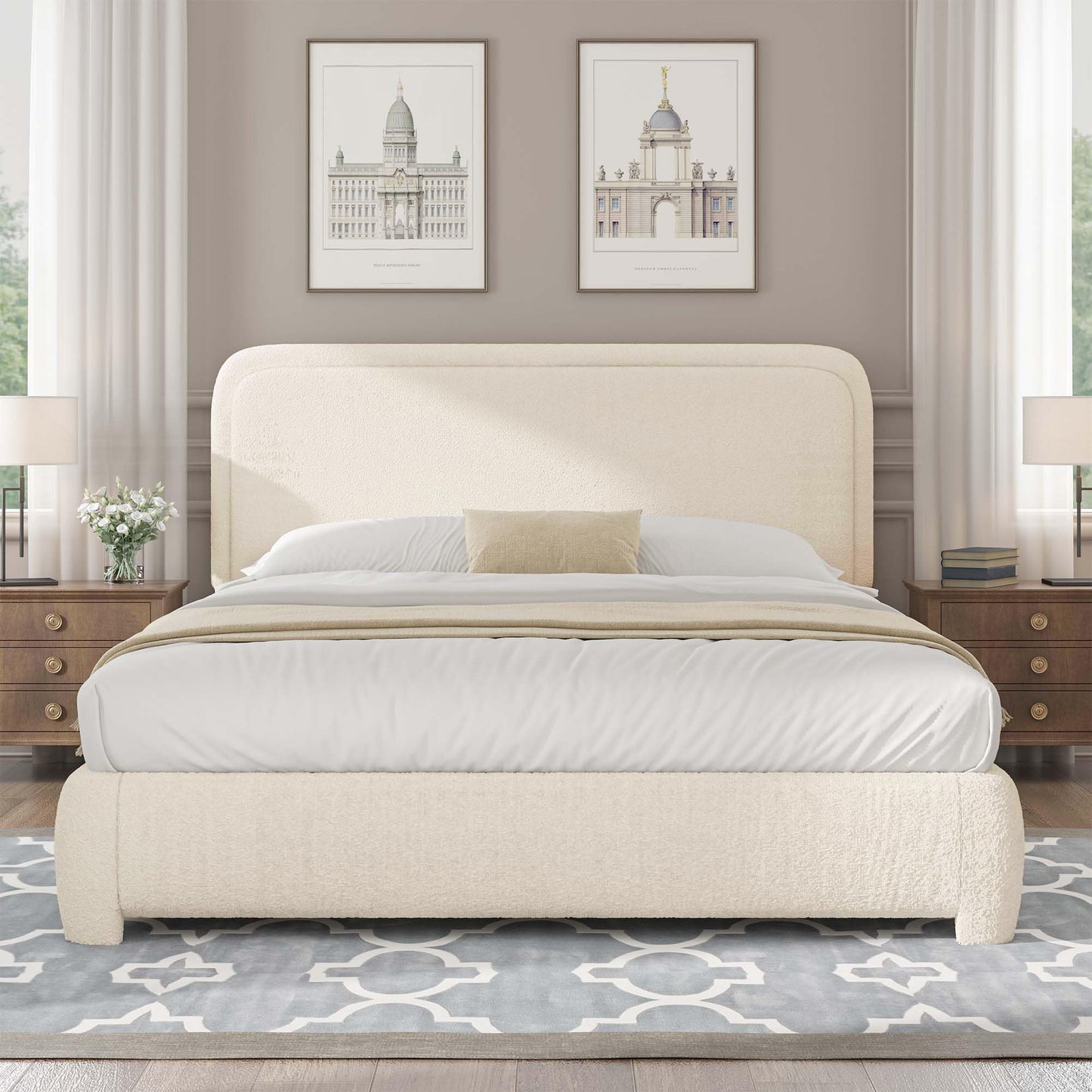 BarnFurin Full Size Bed Frame with Headboard, Cloud Boucle Upholstered Platform Bed Frame, Soft Rounded Corners, No Box Spring Required, Non-Slip and Noise-Free, Easy Assembly, Cream