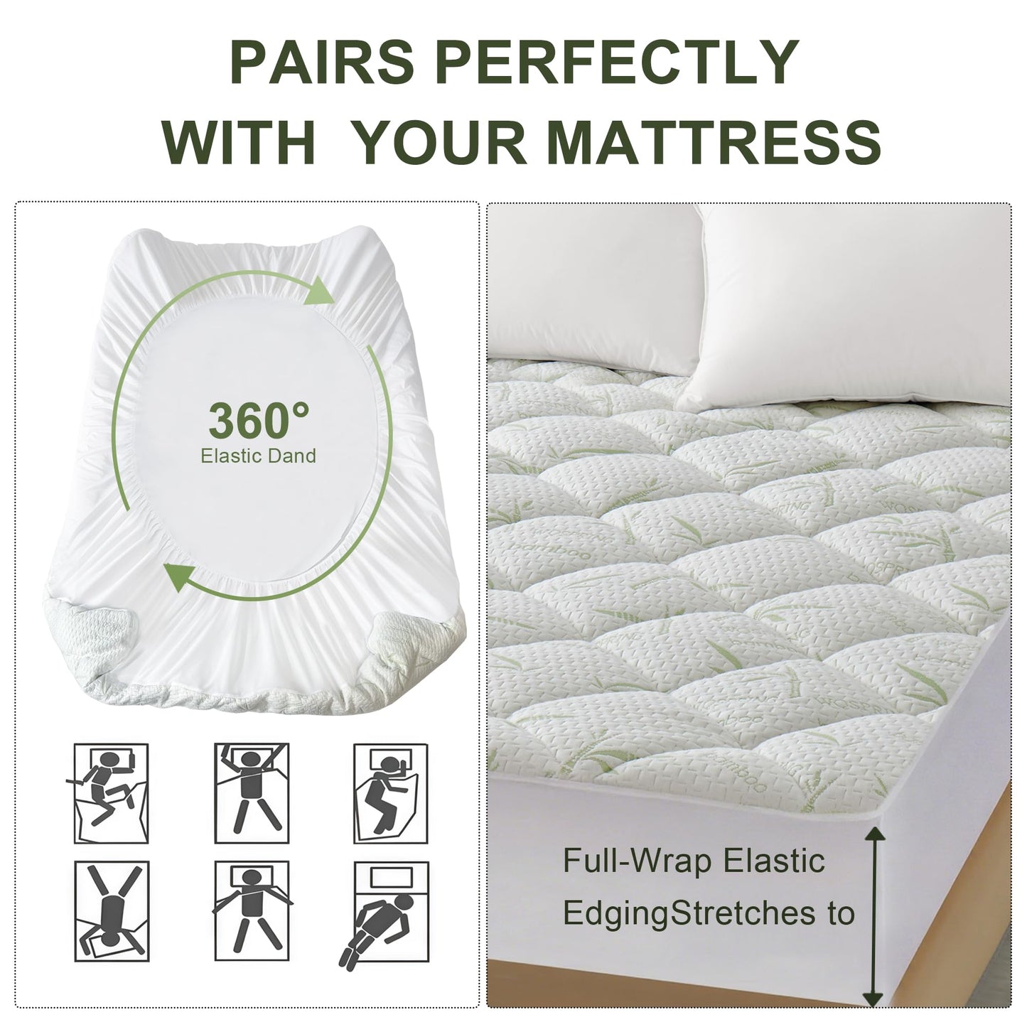 100% Waterproof Mattress Protector Breathable Bamboo Viscose Mattress Cover, Soft Noiseless Padded Deep Pocket 8-21” Fitted & Supportive, Naturally Cooling for Hot Sleepers,King Size (78"x80")