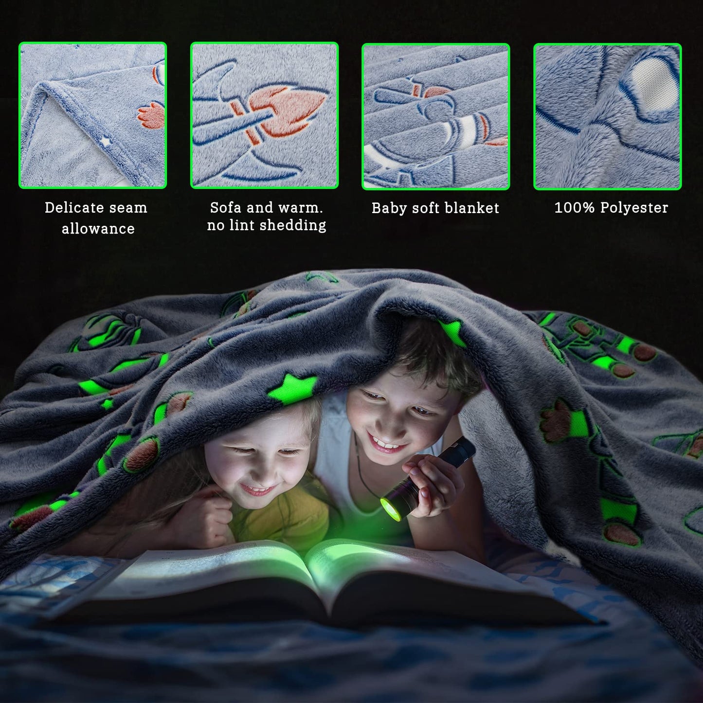 Glow in The Dark Blanket Stars Throw Blanket Birthday Gifts for Kids Soft Cozy Space Decor Blankets for Couch Bed Sofa Unique Gifts for Boys Girls Teens Planet Blanket 50"x60"