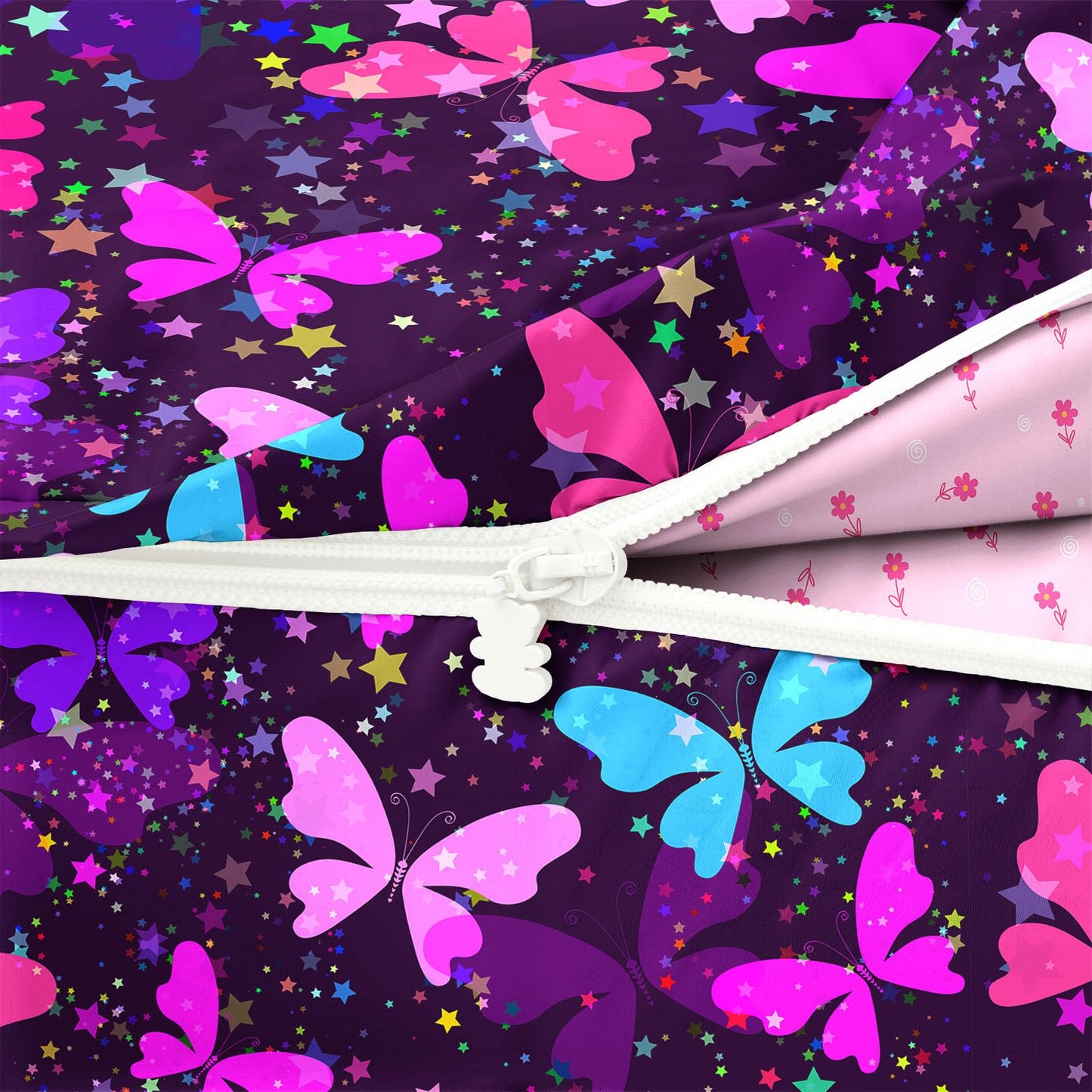 Dearller Twin Girls Zipper Bedding Purple Butterfly Comforter Girls Twin Bedding All in one Zipper Kids Butterfly Comforter