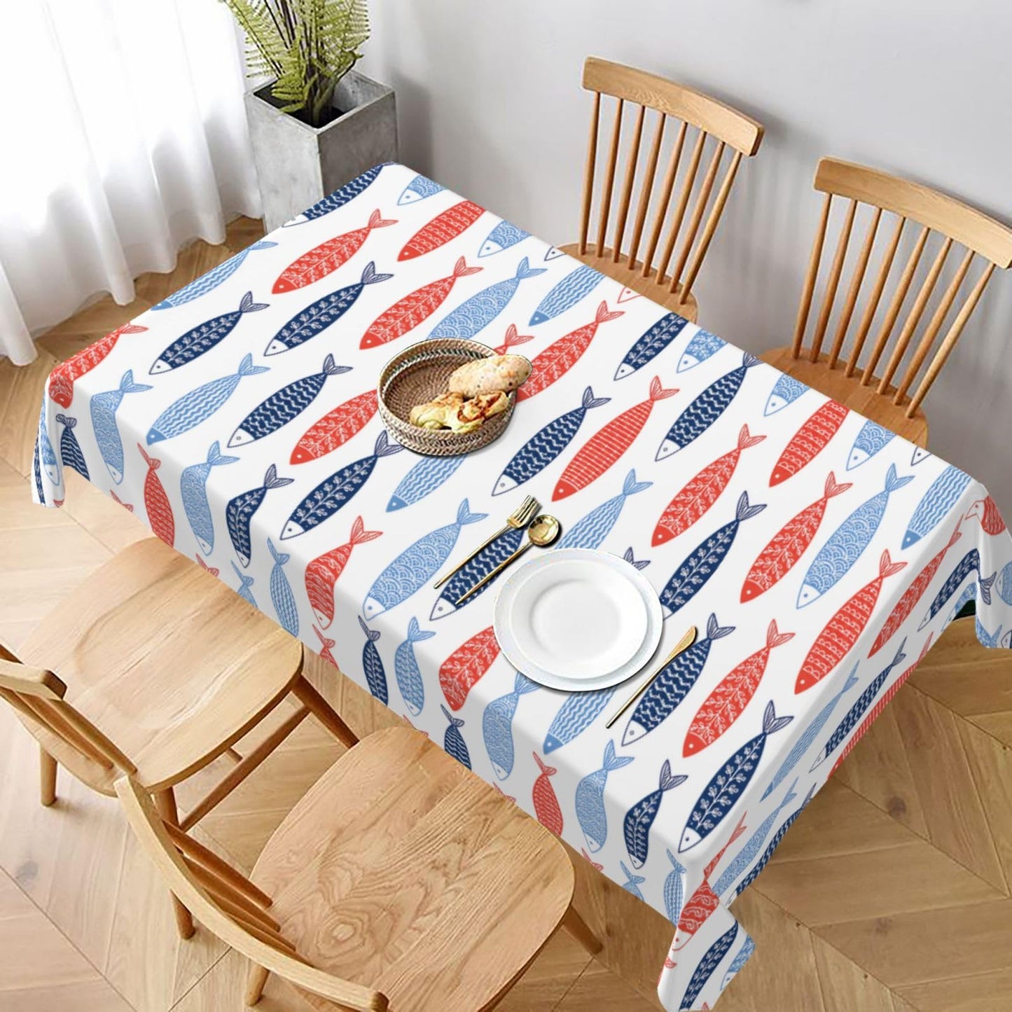 mutakin Fish Rectangle Tablecloth Washable Table Cloth 60x90 Inch Table Cover Waterproof for Decoration Kitchen Dining Room