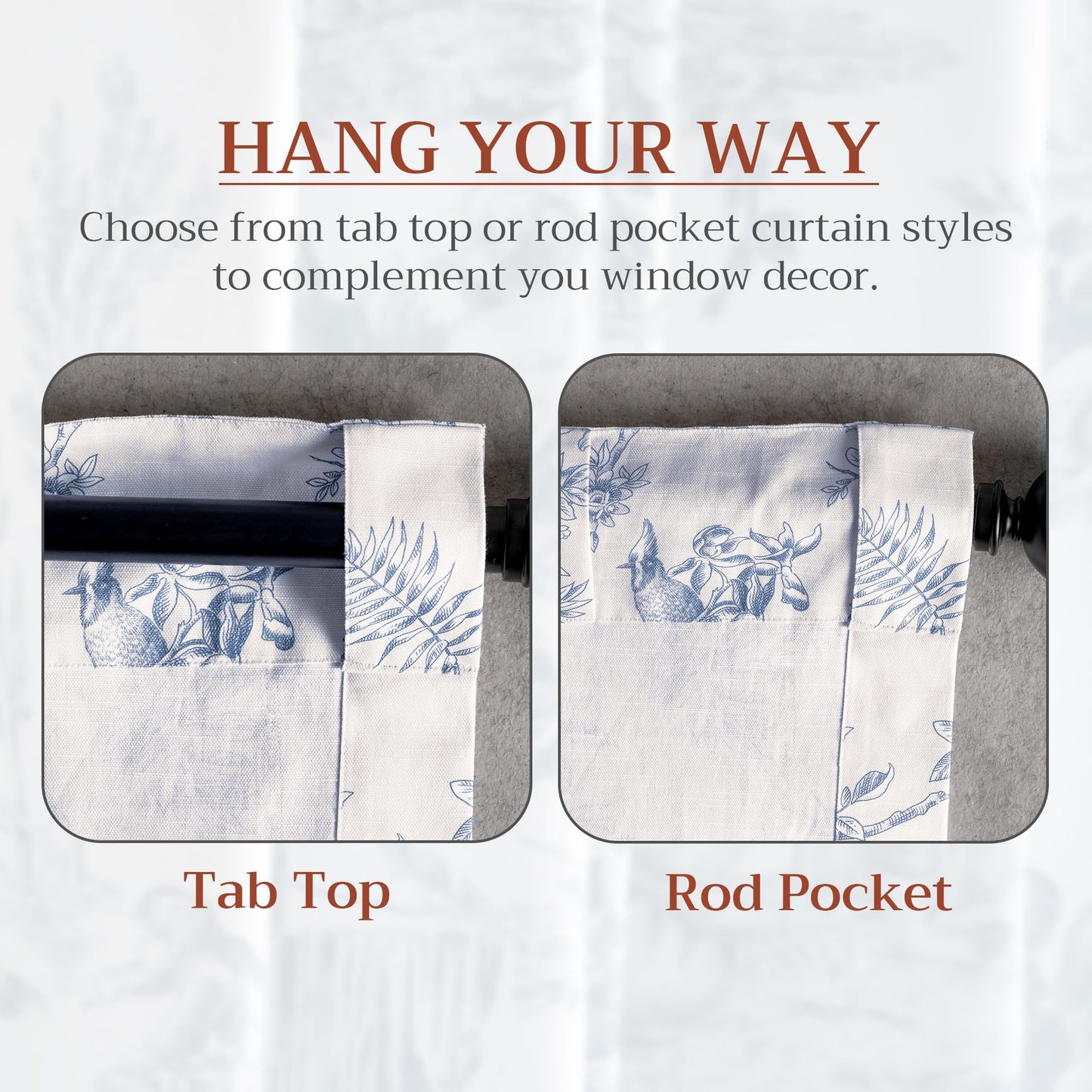 Maison d' Hermine Curtains for Living Room 100% Cotton 96 inch Length One Panel Light Filtering Toile Curtains for Bedroom Windows with Rod and Loop Pockets Drapes (Jouy Paradise Blue, 50" W x 96" L)