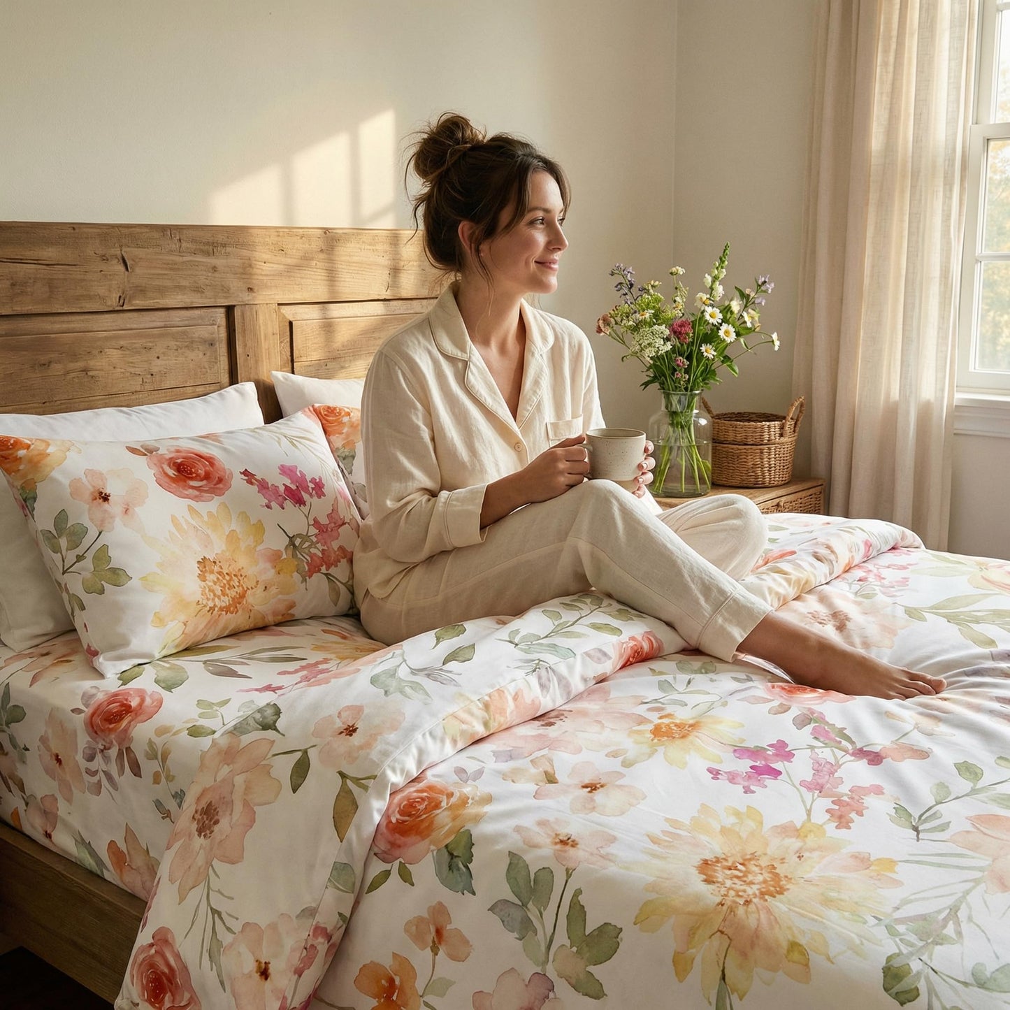 YIYEA Floral Fitted Sheet Only, Premium Double Brushed Microfiber Deep Pocket Fitted Sheet Queen Size, Ultra Soft Fitted Bottom Sheet, Shrinkage, Fade Resistant, Queen