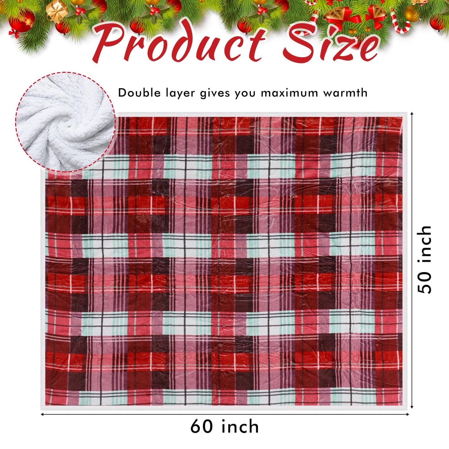 Tiamon 2 Pcs Winter Throw Blanket Bulk Reversible Sherpa Flannel Fleece Blanket 460 GSM Buffalo Cozy Plaid Blanket 50" x 60" Xmas Holiday Plush Warm Soft Blanket for Couch Bedding