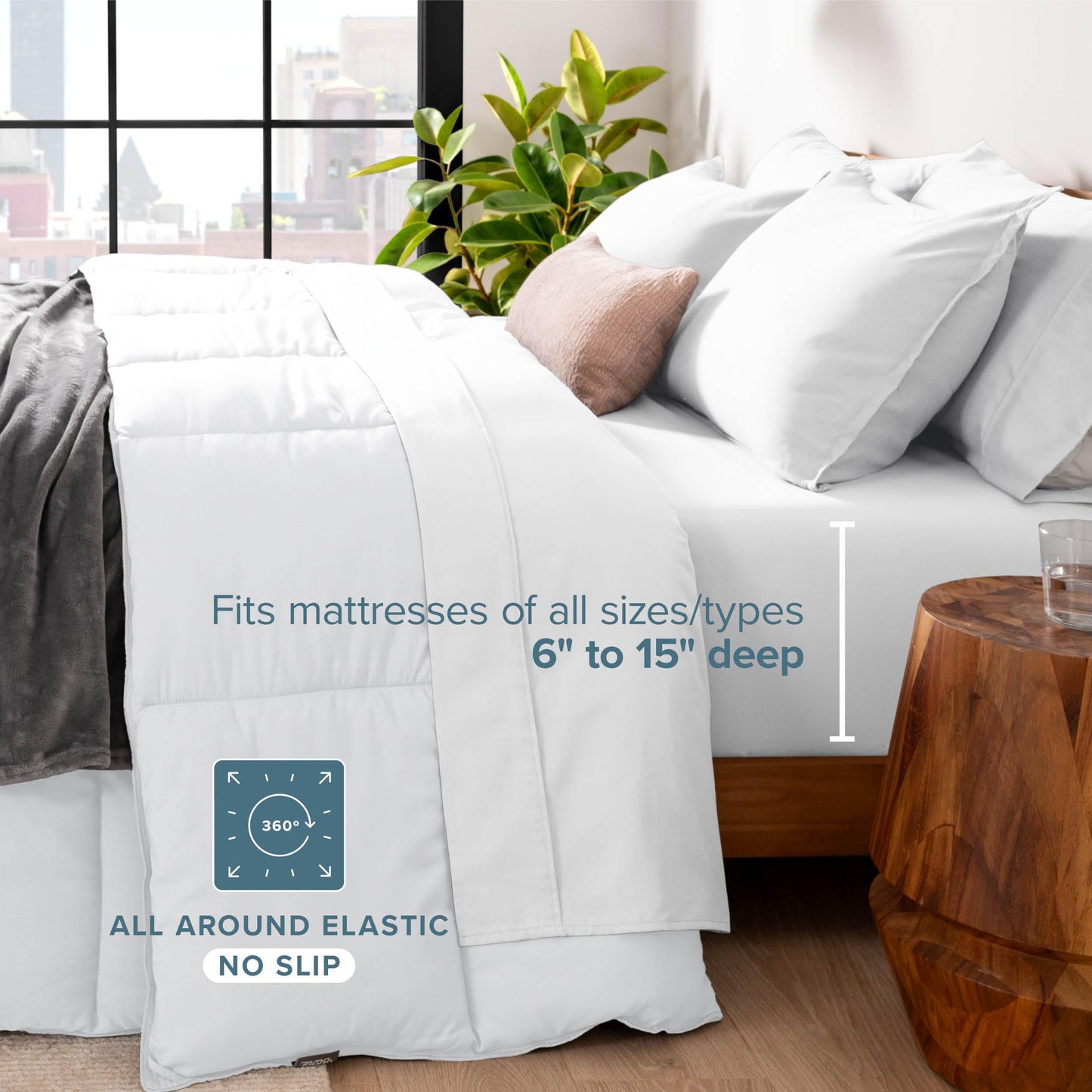 Bare Home Bed-in-A-Bag 7 Piece Comforter & Sheet Set - Queen - Goose Down Alternative - Ultra-Soft 1800 Premium - Bedding Set (Queen, White/White)