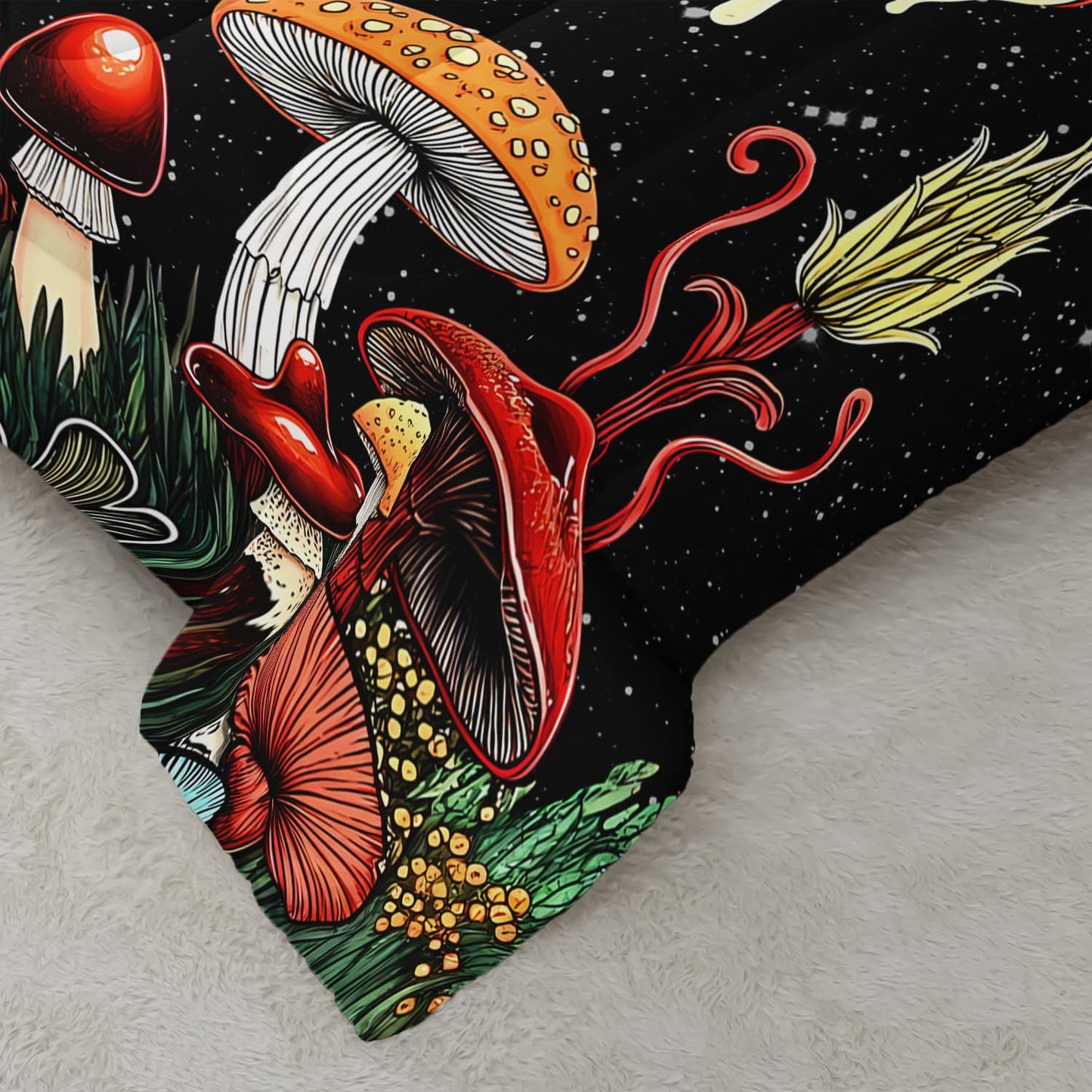 XYNHML Kids Cute Mushroom Comforter 3Pcs Queen Natural Wild Botanical Fungus Bedding Set for Kid Teen Girl Boy Adult Plants Floral Moon Night Star Quilt Bed Decor with 1 Comforter and 2 Pillowcases