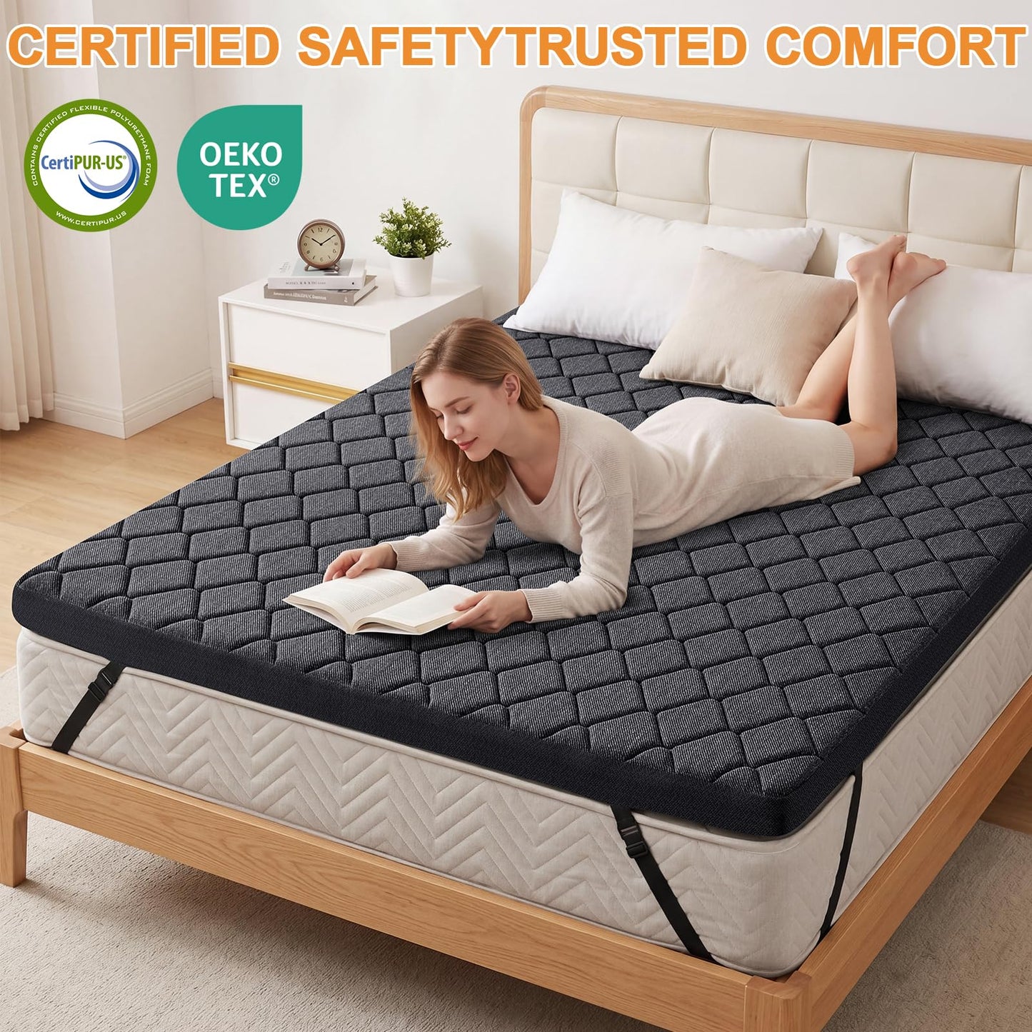 Vipbear 3 Inch King Size Extra Firm Mattress Topper, High Density Hard Mattress Pad for Pressure Relief, Bed Topper with Non-Slip & Removable, CertiPUR-US Certified, 80"x76"
