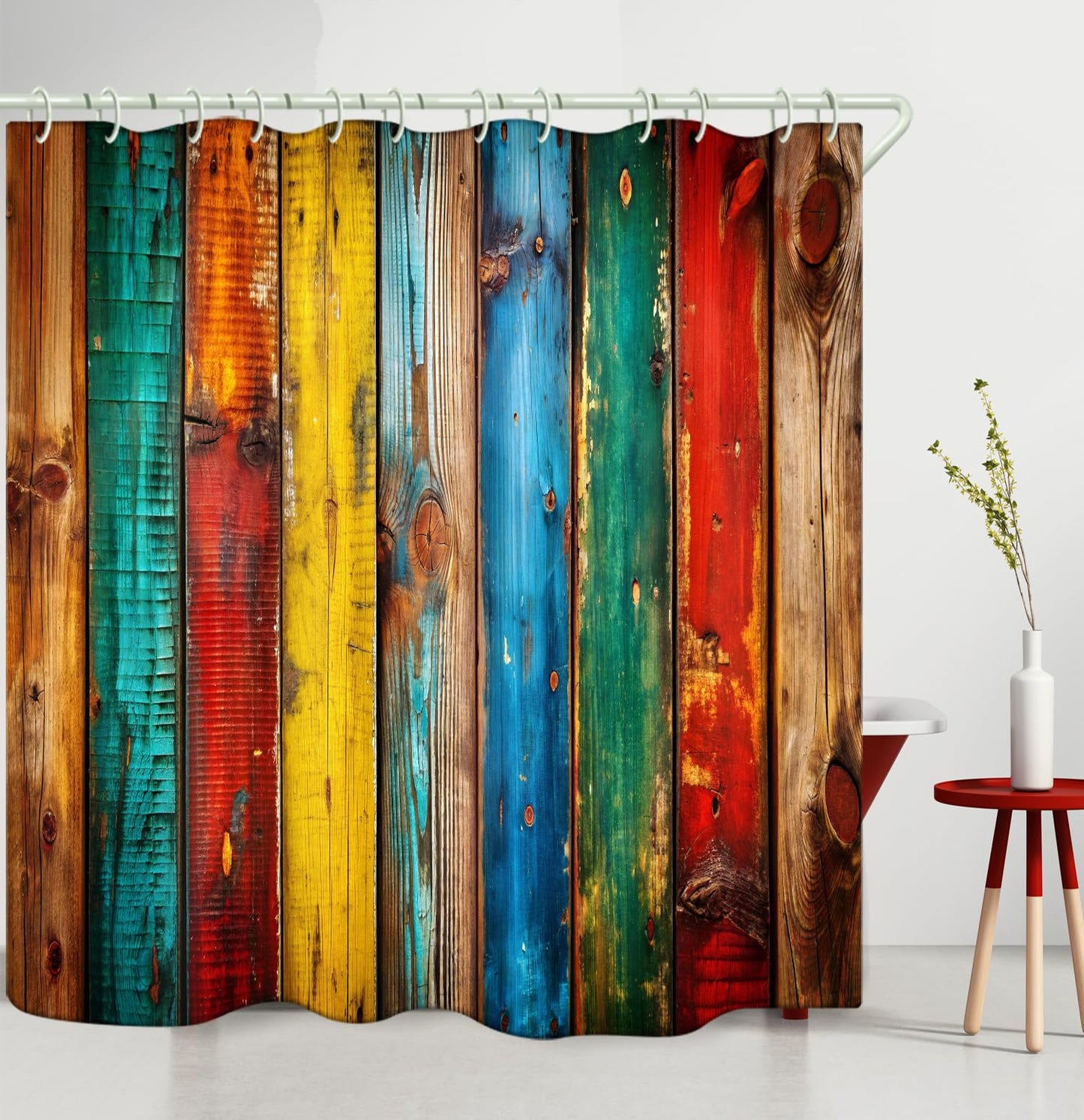 LYFANS Bathroom Shower Curtains Brings a Pleasant Mood to Bathing, with a Unique Artistic Waterproof Colored Wooden Shower Curtain (59x72 Inches) Equipped with 12 Hooks.
