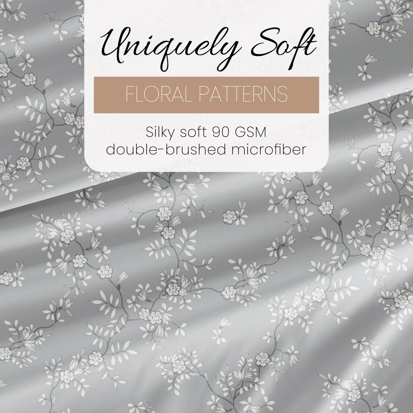 Linen Market Patterned Microfiber Queen Sheet Set 4 Piece – Oeko-TEX Certified Ultra Soft & Wrinkle-Free - 16" Deep Pocket Sheets - Easy Care Queen Size - Trellis Vine Light Gray