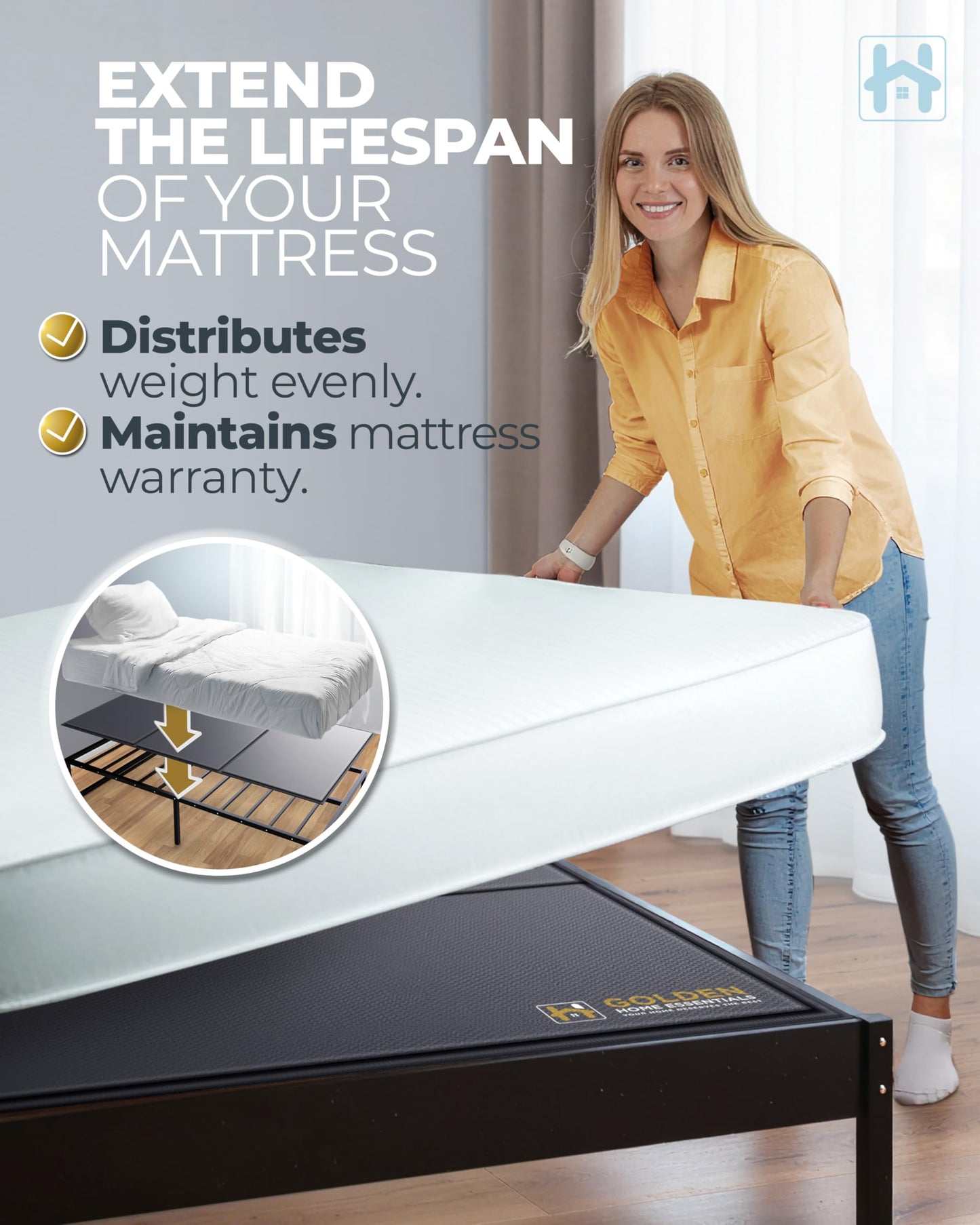 Golden Home Essentials Premium 10mm Twin Size Bunkie Board (38" x 75") – Slim Low-Profile Mattress Support – Quiet, Moisture-Resistant, Lightweight Bed Board for Platform & Slatted Frames