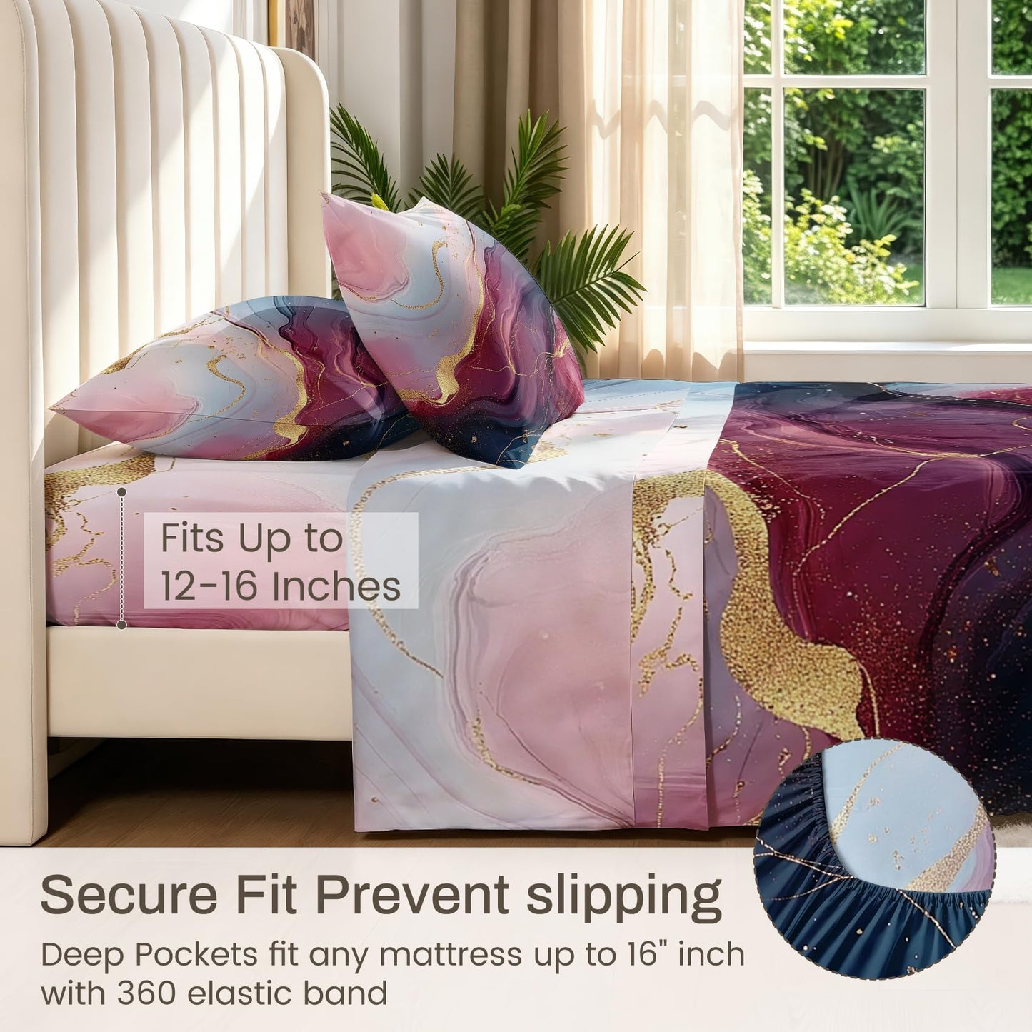 Marble Full Bedding Set Modern Abstract Sheet Sets, Purple Blue Gold