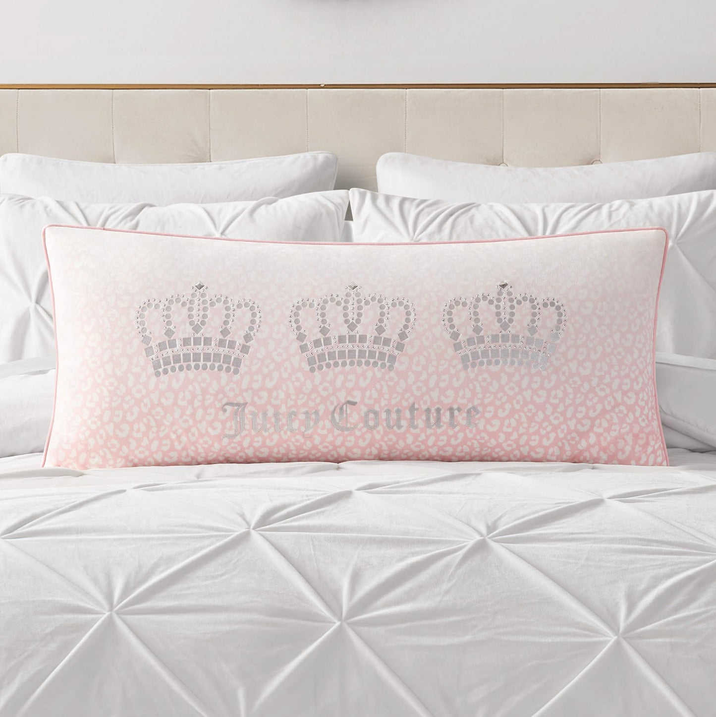 Juicy Couture Royal Crowns 16" x 36" Decorative Pillow, Light Pink Leopard
