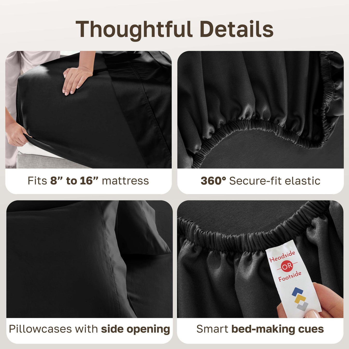 California Design Den Full Sheet Set - Luxury 600 Thread Count Sateen, Natural 100% Cotton Bed Sheets, Fully Elasticized Deep Pockets, Crisp, Cool and Durable Bedding - Black