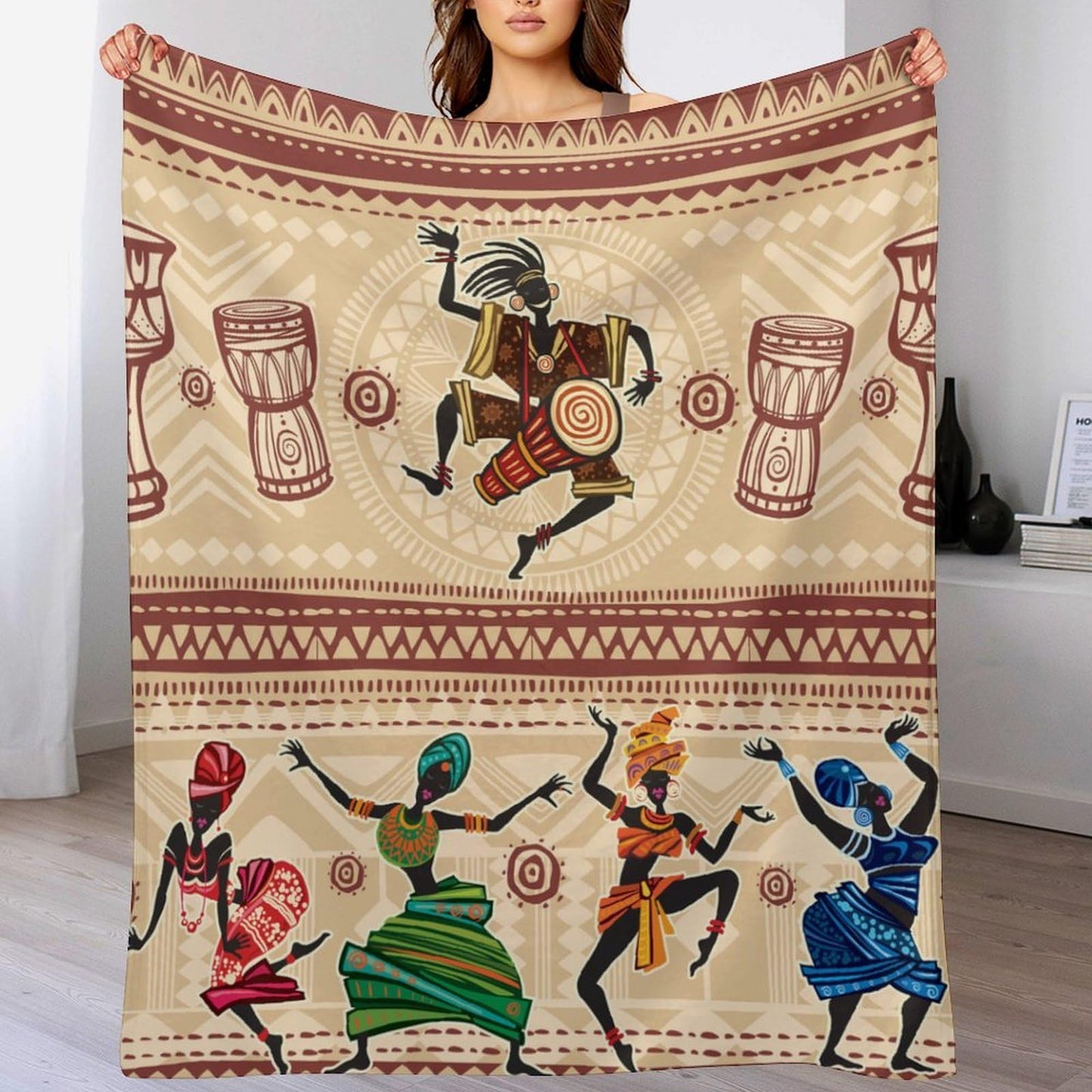 GoDazzling African Blanket, Black African Women Dancing Bohemian Ethnic Art Rustic Print Super Soft Flannel Throw Blanket for Bed Sofa (330GSM Flannel) 30"x40"in (76 * 102cm)