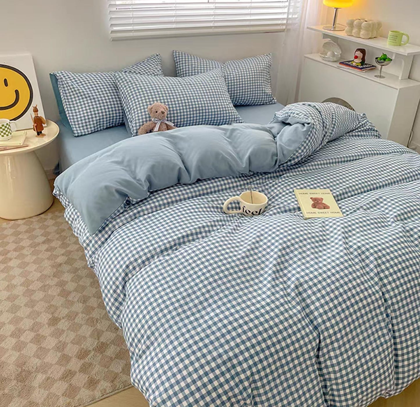 Sedefen Gingham Duvet Cover Queen Size Blue Striped Bedding Set 3Pcs Kids Boys Girls Geometric Stripes Grid Lattice Soft Breathable Microfiber Comforter Cover with 2 Pillowcases