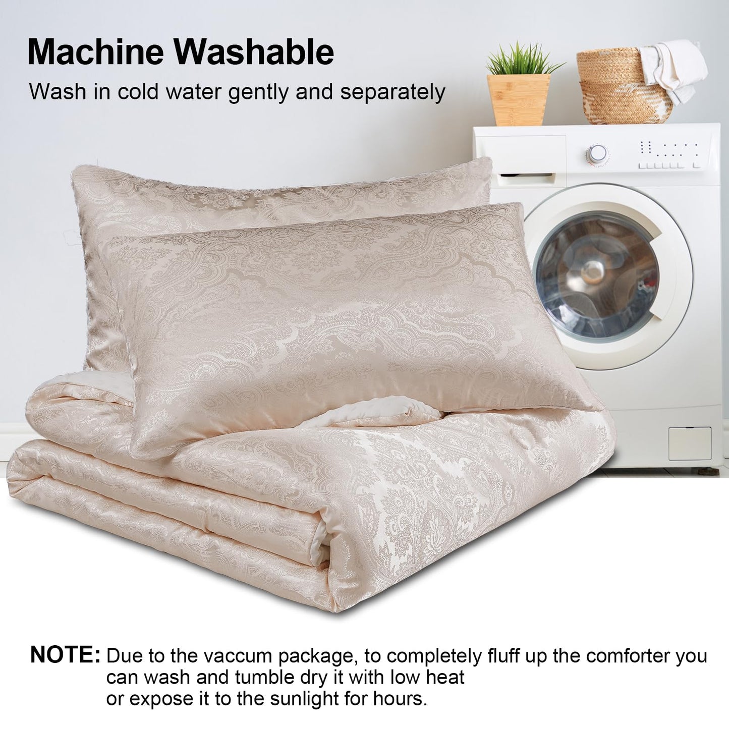 tohrisa Jacquard Comforter Set - Luxury Warm Paisley Floral Pattern King Size Bedding with 2 Pillowcases All-Season Soft & Lightweight 3D Bubble Design Bed Set (104x90 Inches Rose Gold)