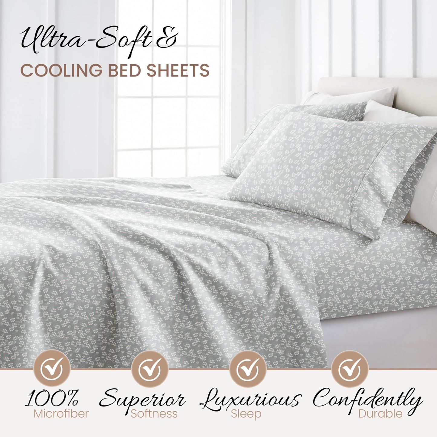 Linen Market Simply Soft Ultra Soft Wheatfield Patterned 4 Piece Bed Sheet Set, Full, Gray (SS-4PC-WHEA-FULL-GR)