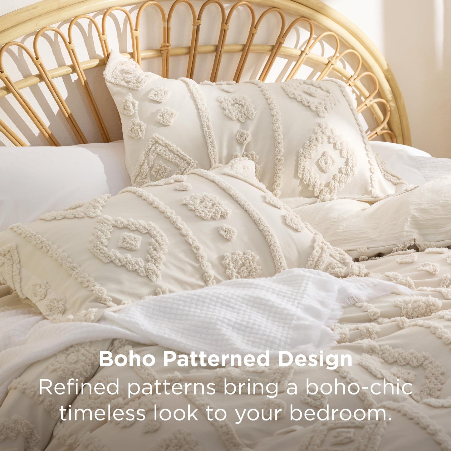 Bedsure Boho Tufted Beige Comforter King Size, GentleSoft™ 3 Pieces Boho Farmhouse-Style Decor Bedding, Exquisite Bedding for All Seasons, 1 Bed Comforter, 2 Pillow Shams, 104x90 Inches