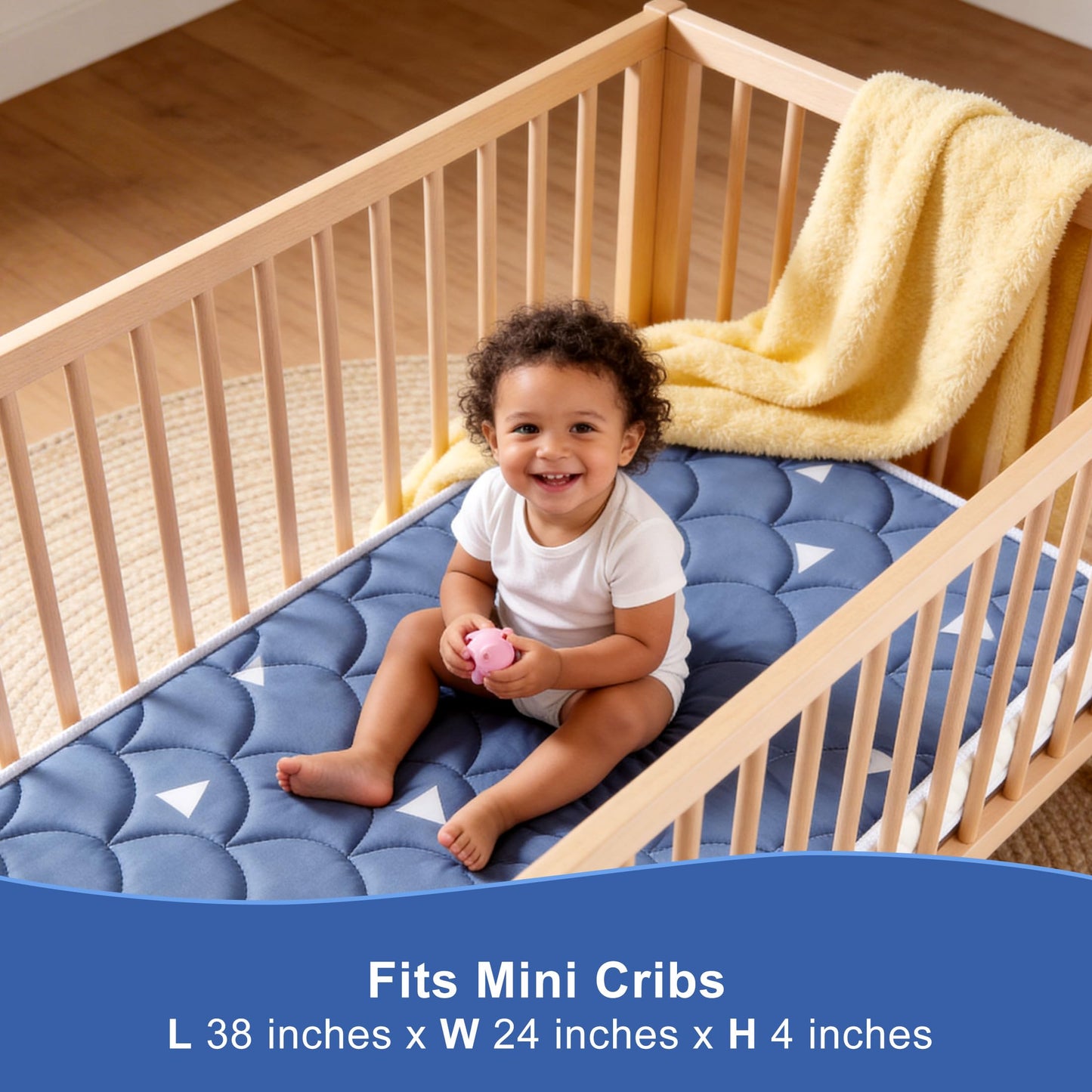 Mini Crib Mattress 38" x 24" x 4"- Firm Support and Comfort Premium Foam,Noiseless and Odorless,Hypoallergenic Mini Crib Mattress,Fits Mini and Portable Cribs,Dual Sided with Soft Breathable Fabric
