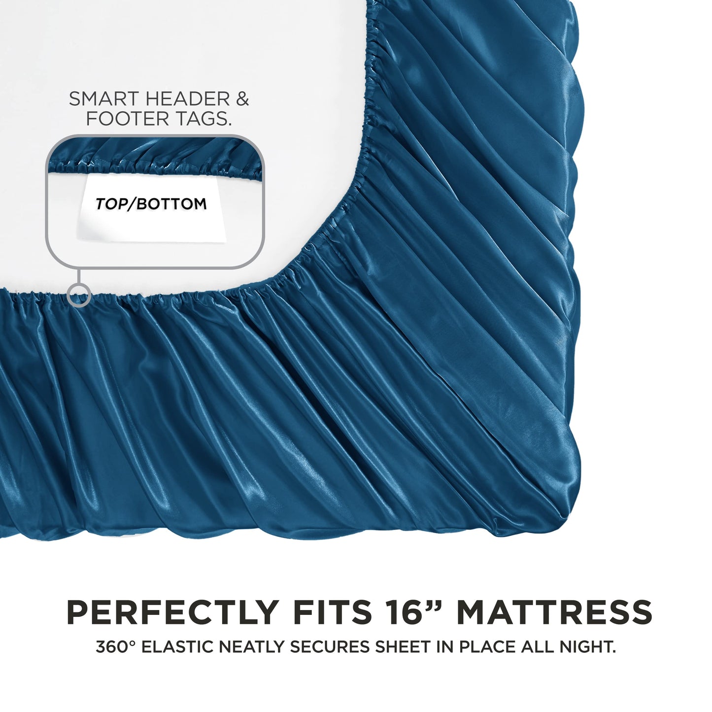 Juicy Couture Full Size Satin Bed Sheet Set, Deep Pocket Full Sheet Set with 1 Fitted Sheet, 1 Flat Sheet and 2 Pillow Case, Wrinkle Resistant and Anti Pilling Bed Sheets - Royal Blue