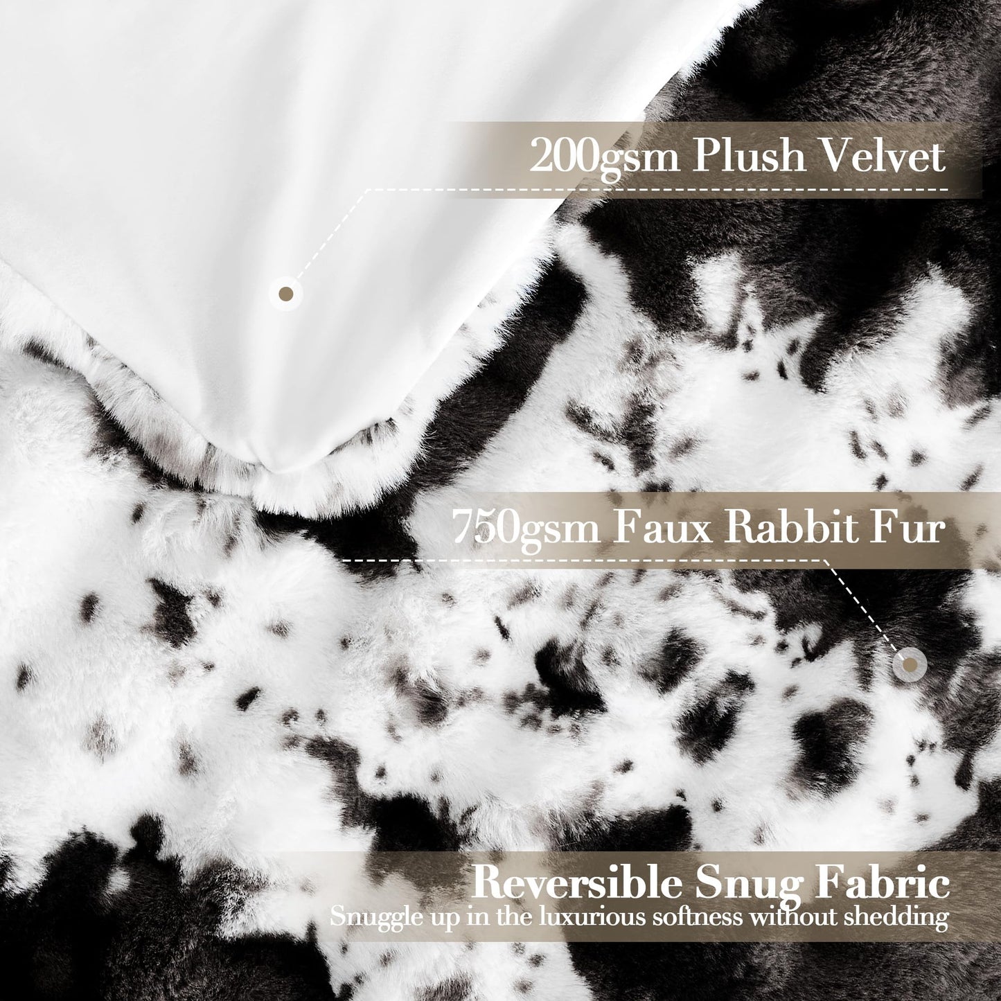 VFROO Ultra Plush Bubble Faux Rabbit Fur Blanket – 950GSM Thick Fluffy Throw Blanket for Bed, Couch, Sofa, Home Decor or Mothers Day Birthday Gifts for Women, 50" × 60", Black Cow