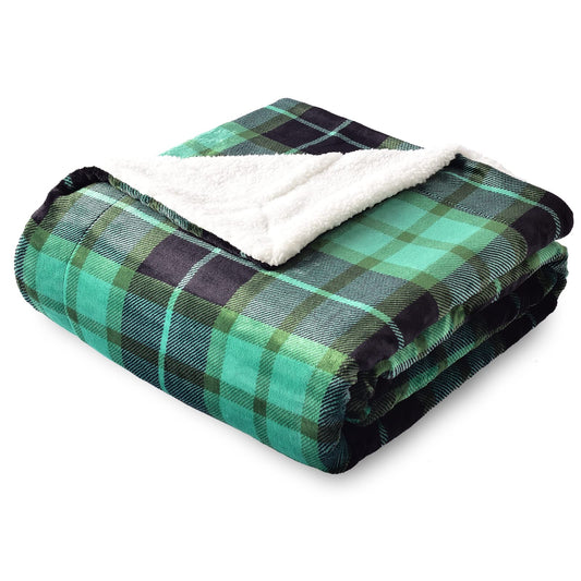 SOCHOW Sherpa Plaid Fleece Throw Blanket, Double-Sided Super Soft Luxurious Bedding Blanket 50 x 60 inches, Green