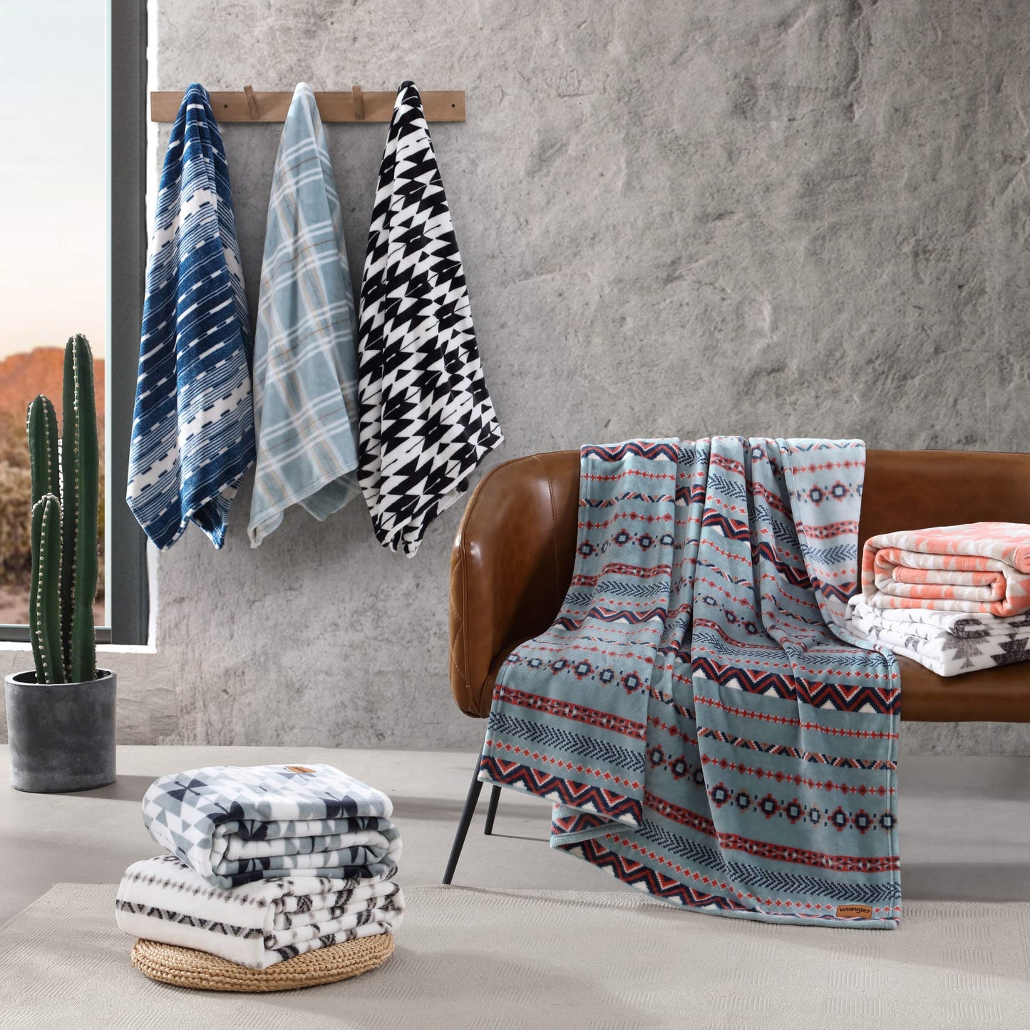 Wrangler - Blanket, Super Soft Plush Bedding, Yellowstone Inspired Throw Blanket for Couch or Bed (Navajo Khaki, 50" x 70")