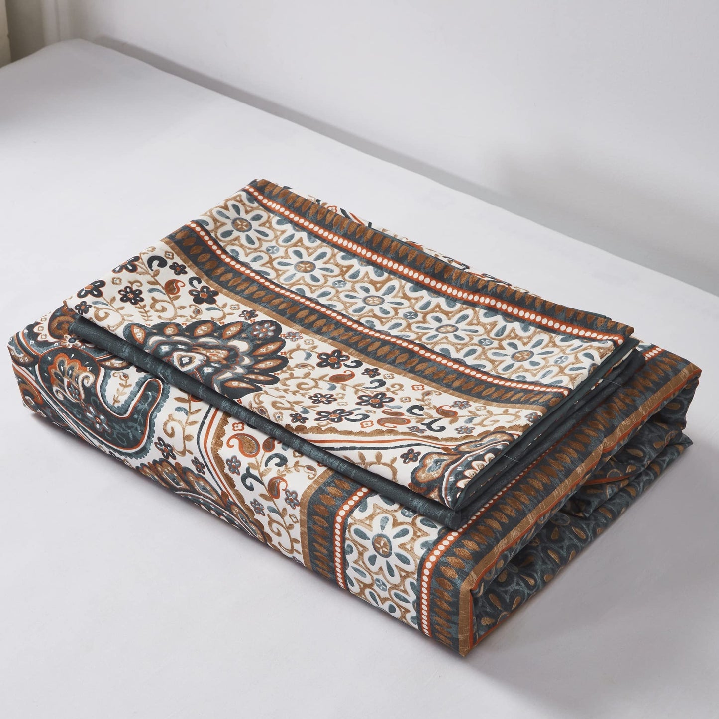 Tache Fitted Sheet Full Size Royal Rustic Paisley Mandala Lattice Floral Elegant Deep Dark Navy Teal Fitted Bed Sheet Only, Full