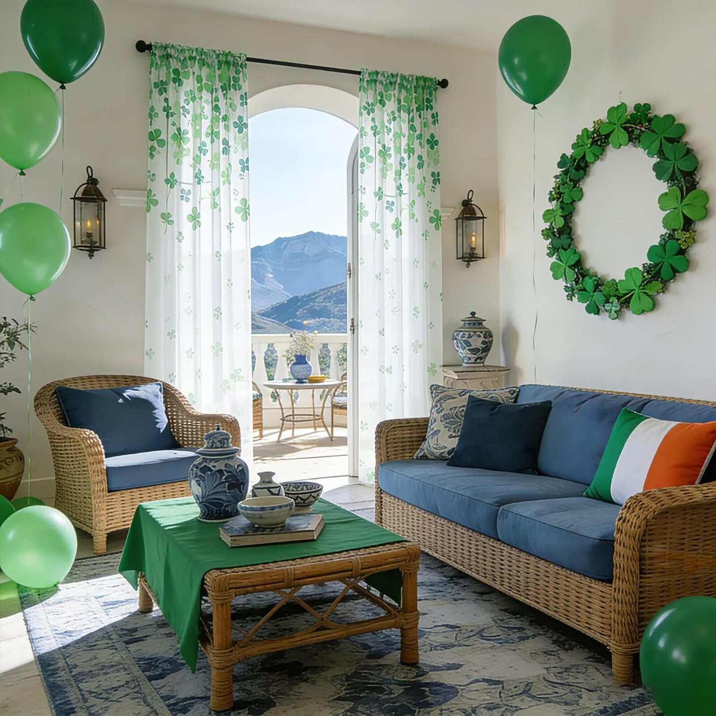 youleyar St. Patrick's Day Sheer Curtains 84 Inches Long, 2 Panels Shamrock Clover Printed Pattern Curtain, Rod Pocket Drapes for Bedroom and Home Decor, 52" W x 84" L