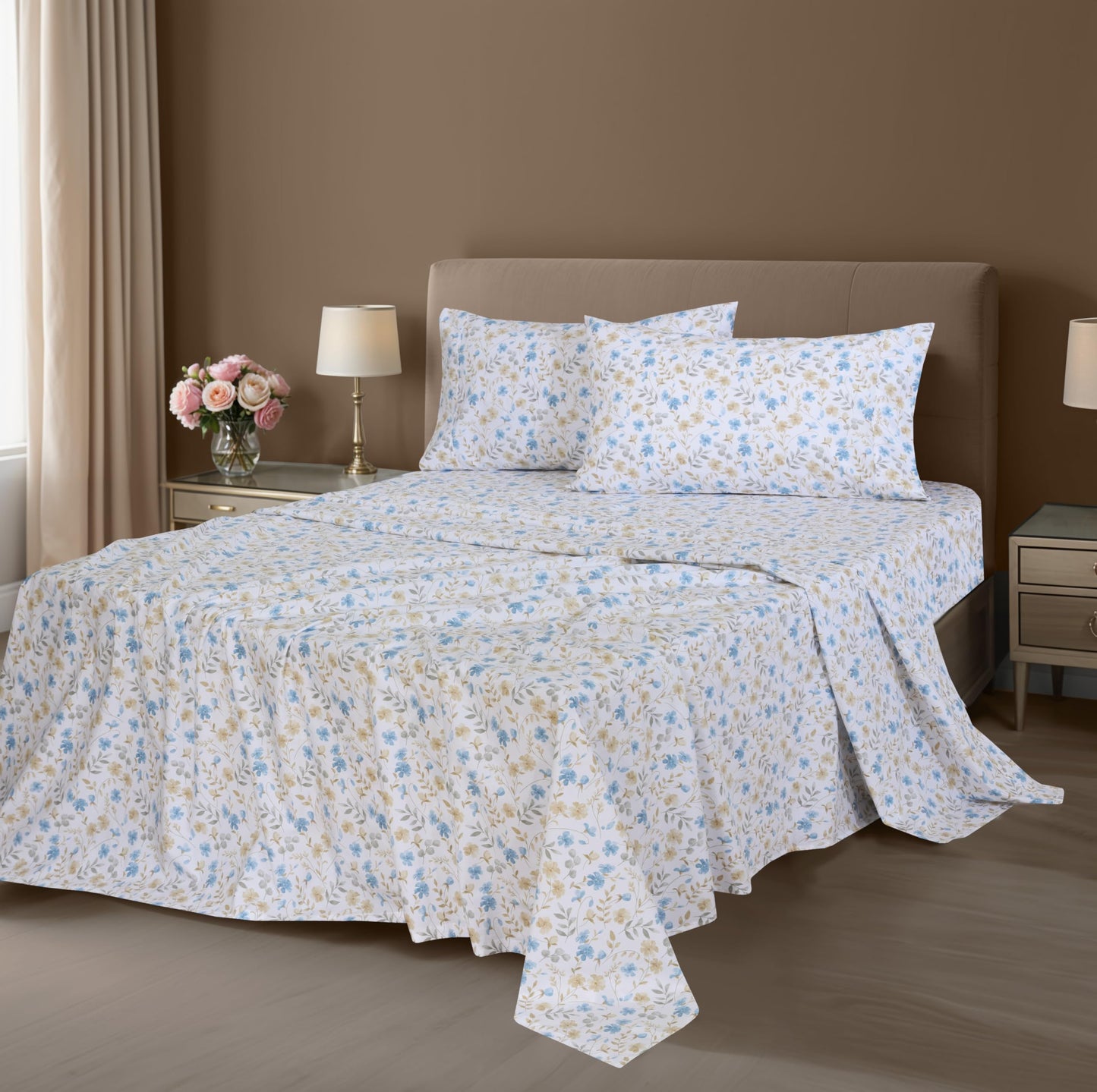 ZOYER 100% Cotton Sheets – Full Size Percale Bedding, Cooling & Breathable, Durable with a Crisp, Soft & Comfortable Feel, 16" Deep Pocket, 4-Piece Set, Country Cost