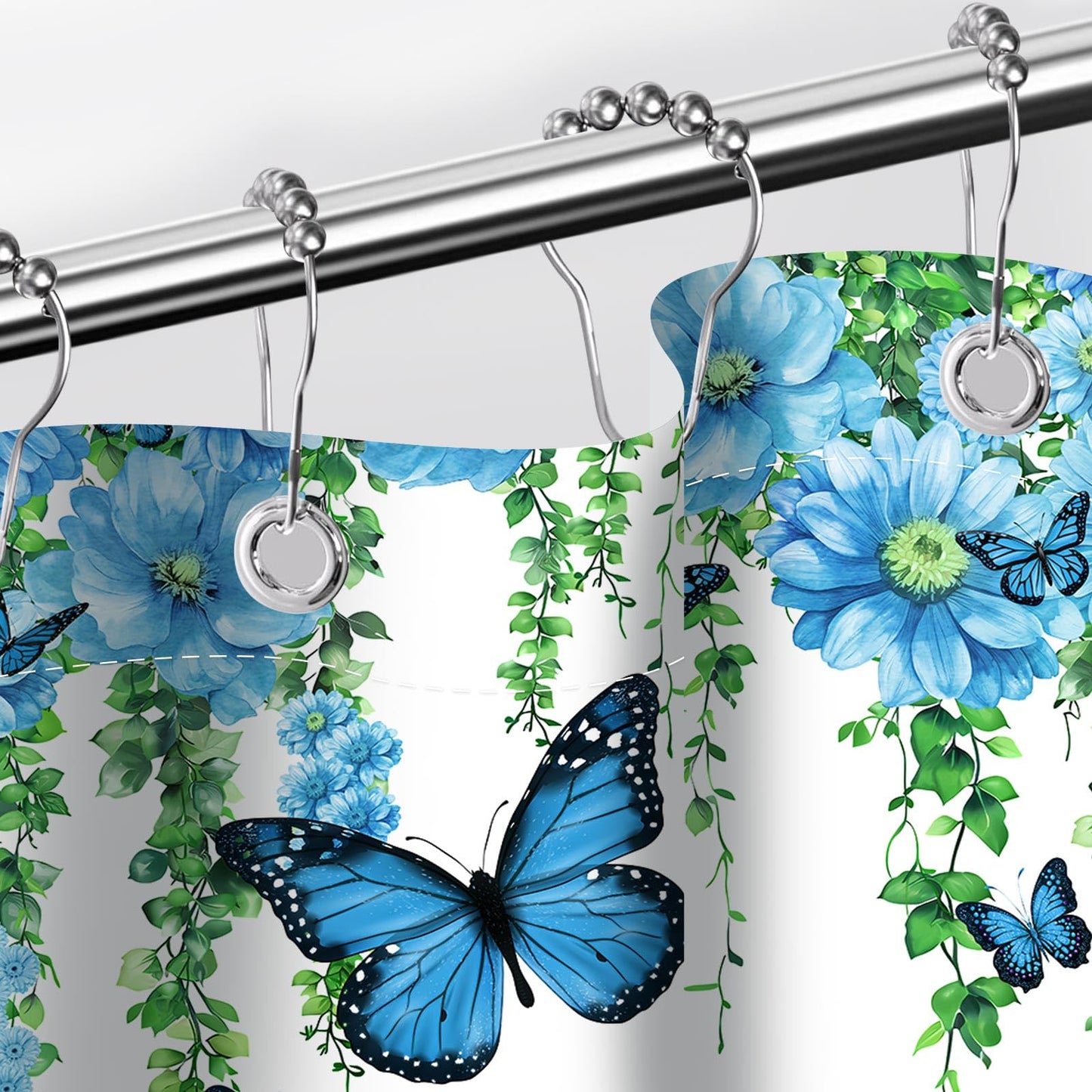 Pdvbiee Blue Butterfly Flower Shower Curtain, 70 X 72 Inch