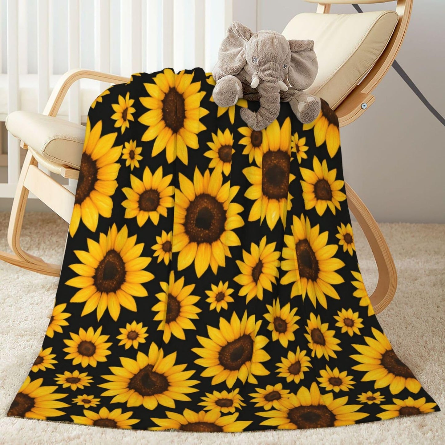 Abucaky Sunflowers Floral Fleece Throw Blanket Ultra Soft Cozy Decorative Flannel Blanket for Home Bed Couch Chair Travel 50x40in