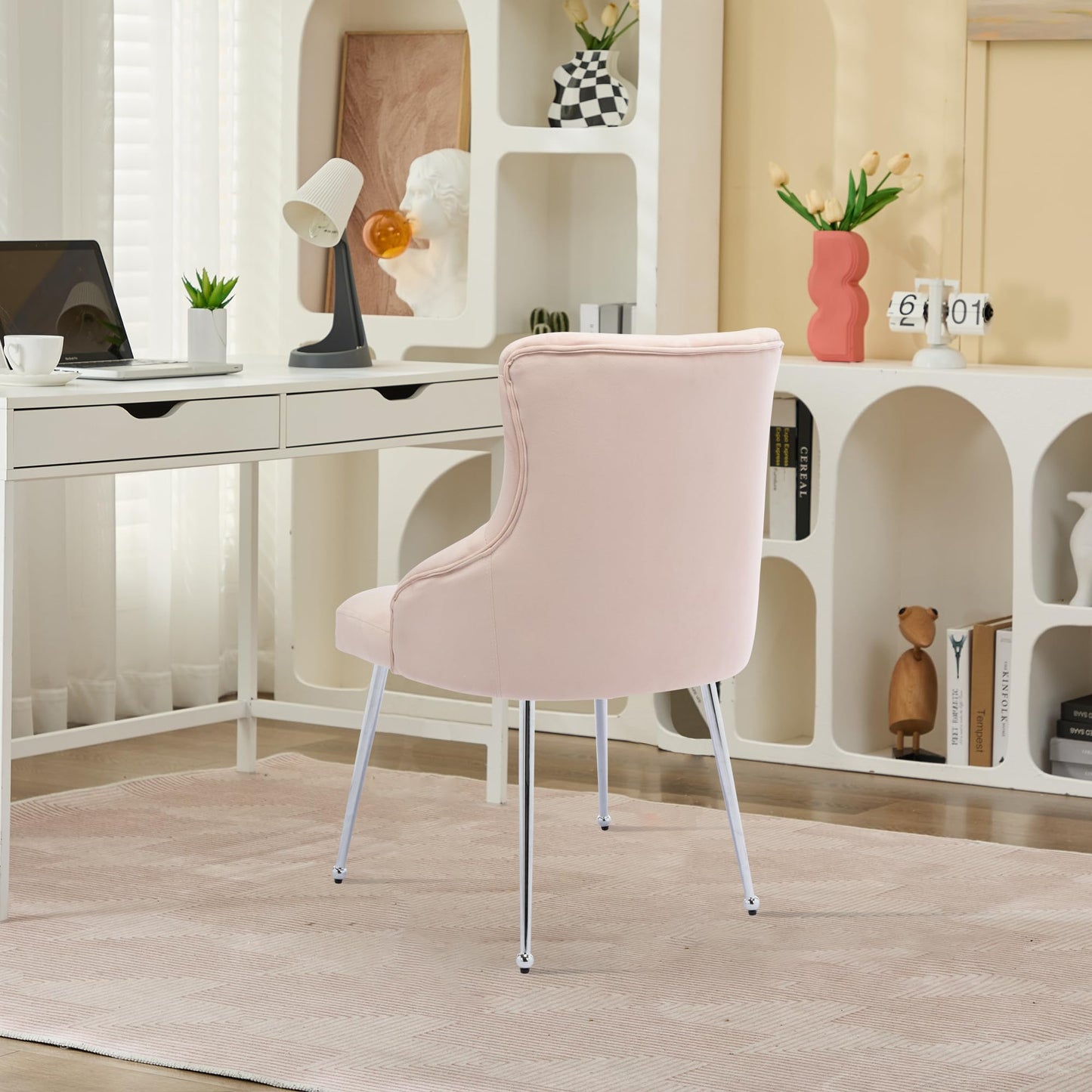 UDAX Velvet Vanity Chairs with Back, Upholstered Makeup Chair No Wheels with Metal Legs & Lumbar Pillow for Living Room/Makeup Room/Bedroom/Home Office/Kitchen