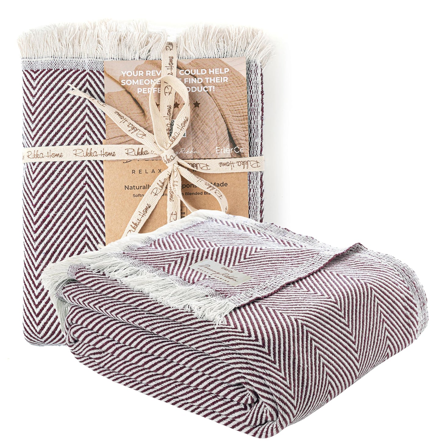 DREAMY RIKKA Bed Blanket, Queen Size (79 x 90 Inch), Cotton-Rich Blend, Soft Textured Woven Coverlet, Easycare, Lightweight & Breathable Bed Layering, All Season Bedding, Burgundy