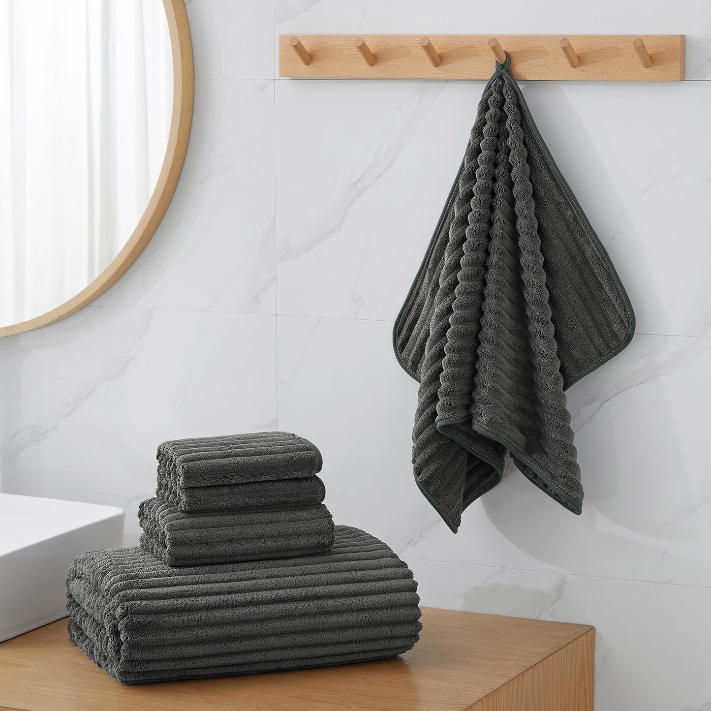 NALIVO Extra Large Bath Towel Set of 6 (40"x80"),Oversized Bath Sheet Super Soft Highly Absorbent Microfibers Quick Dry Luxury Shower Towel for Bathroom Spa Gym Hotel Yoga (Charcoal Gray, 6Piece)