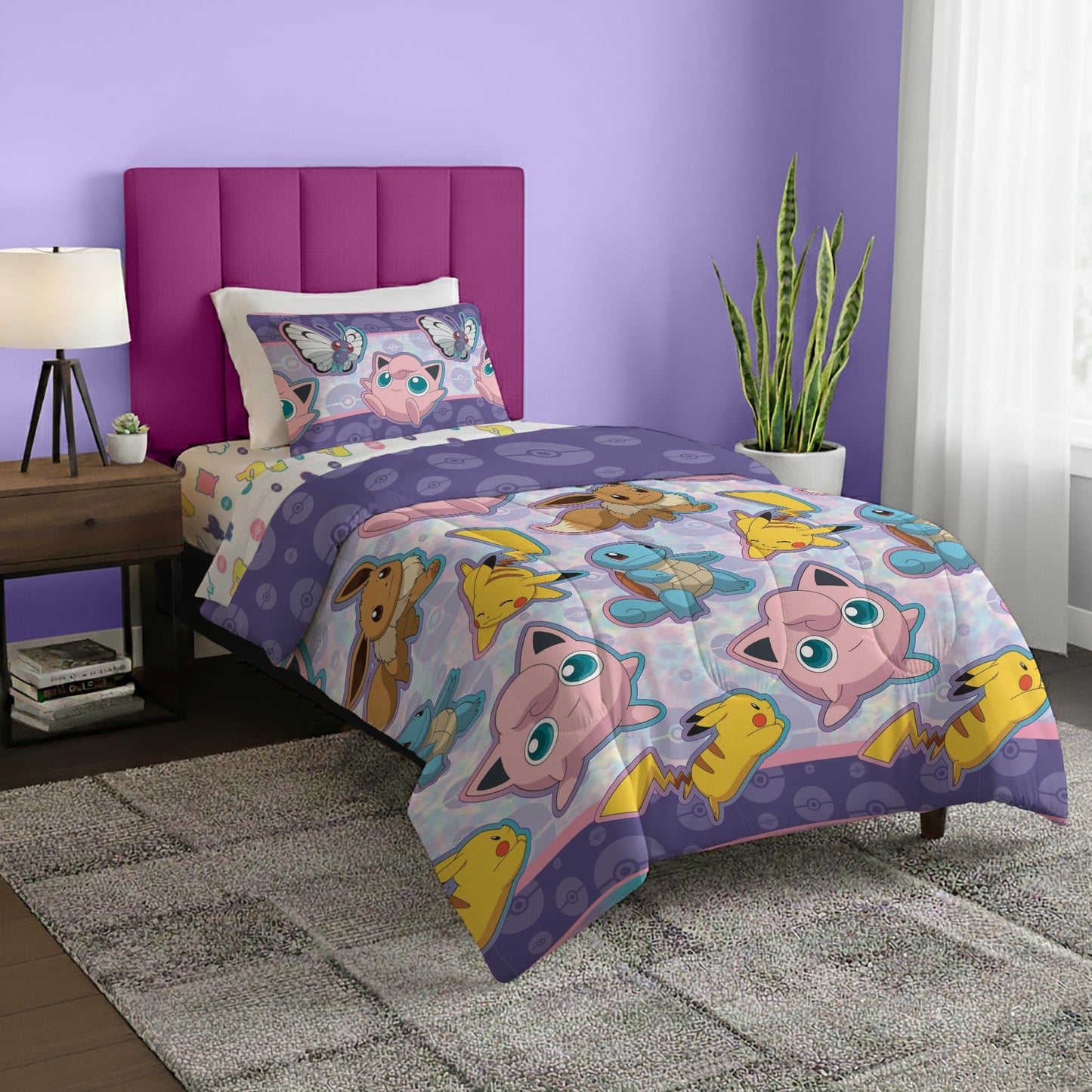 Northwest Pokemon Friendly Battle Twin Size Bed in a Bag Set, Pikachu Eevee Jigglypuff Squirtle, Kids Boys Girls Bedding Comforter Sheets