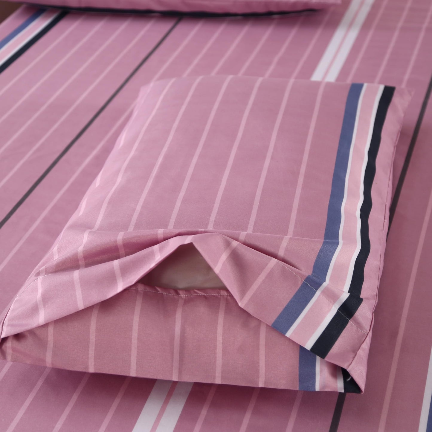 SDIII 4 Pieces Pink Striped Twin Sheets Set, Soft Microfiber Striped Sheets Twin Size Deep Pocket, Hot Pink Stripe Bed Sheet Set All Season
