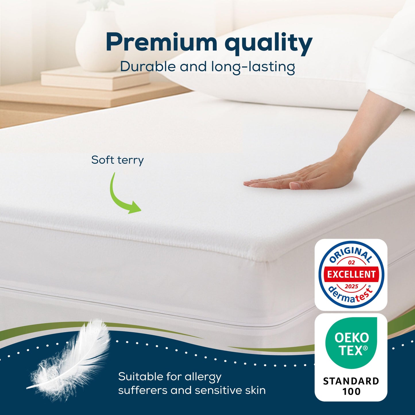 Sensalou Mattress Encasement Waterproof Twin – 5-Sided Terry Cover for Kids & Teens - Zipper Closure - Noiseless & Soft, White - Oeko-Tex & Dermatest Certified, Fits 18"