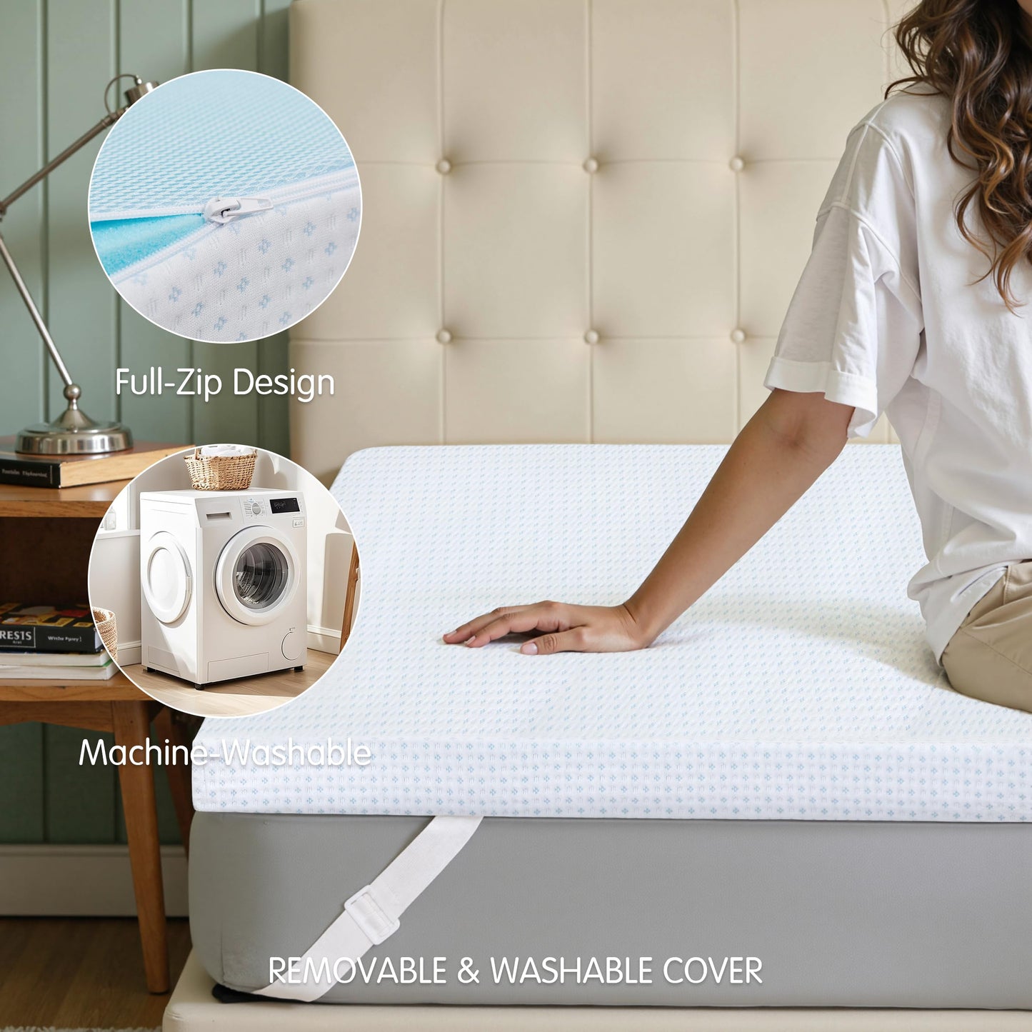 Subrtex Mattress Topper Cover (Only Cover) Mattress Protector Bedding Rayon Made from Bamboo Removable Mattress Encasement Mattress Cover with Zipper (4 Inch, White, Twin)