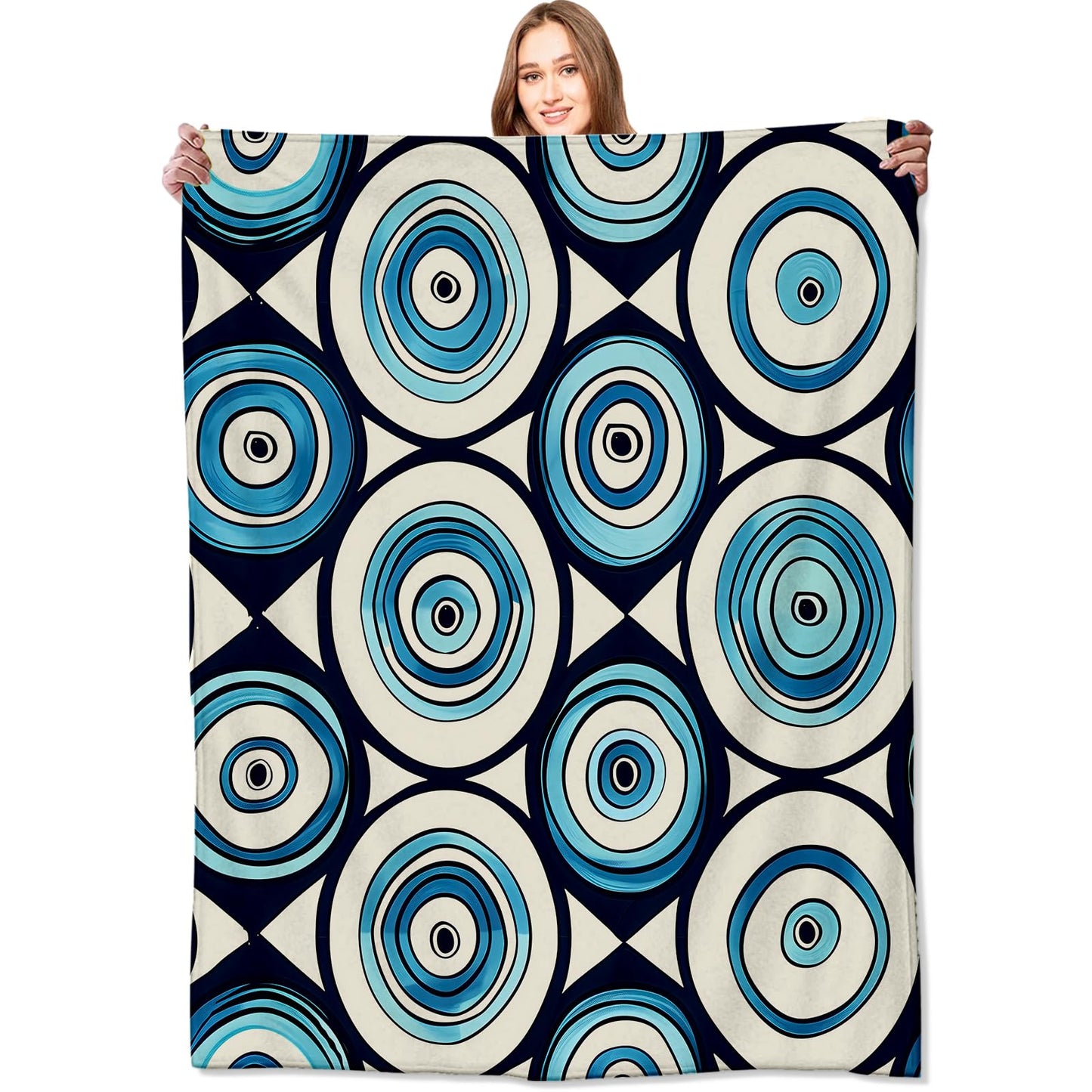 VODRM Evil Eye Blanket Modern Geometric Circles Throw Blankets,Birthday Gifts for Women Men,Lightweight Soft Fleece Cozy for Sofa Couch Bed Room Art Decor 50x60in