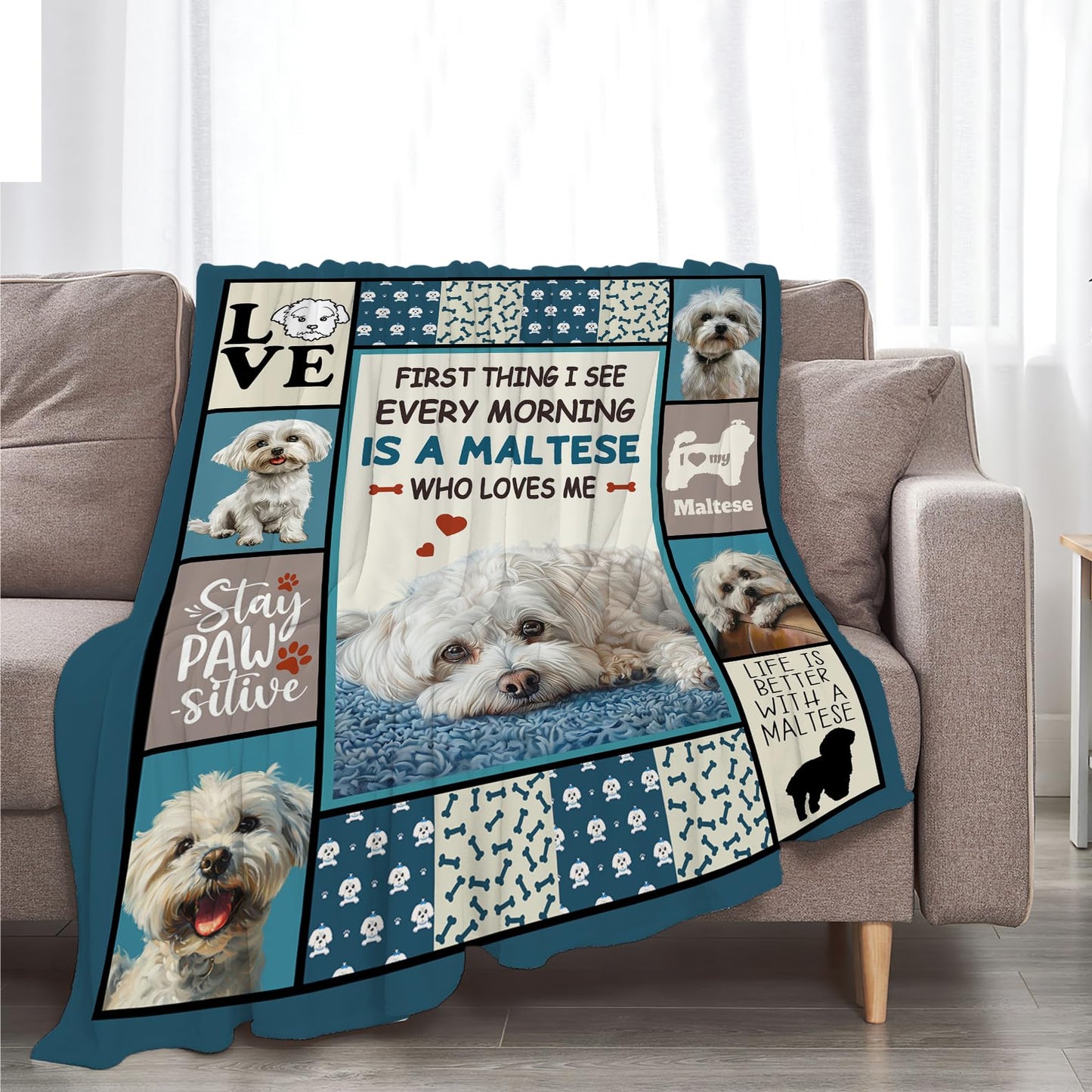 Maltese Blanket Maltese Puppy Throw Blankets Ultra Soft Cozy Fuzzy Plush Fleece Flannel Lightweight Stuff Blanket Gifts for Dog Lovers Girls Women Boys Men Kids for Bedding Sofa 40"X50"