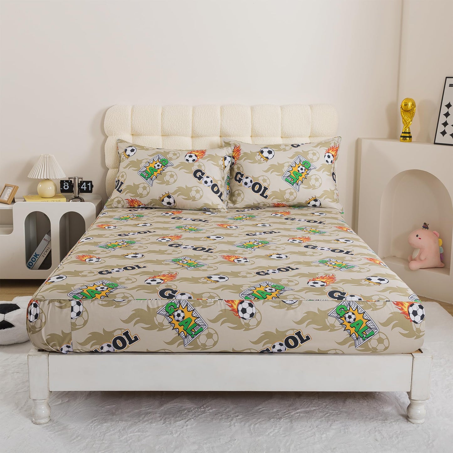 FADFAY 100% Cotton Sheets Set King, Soft Breathable Soccerr Bedding Set, Sage Green