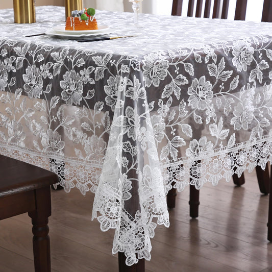 White Lace Tablecloth Floral Embroidered Square Lace Table Cloth Decor Macrame Crochet Tablecloth Vintage Shabby Chic Table Cover for Dining Kitchen Summer Outdoor Holiday Birthday Party Spring
