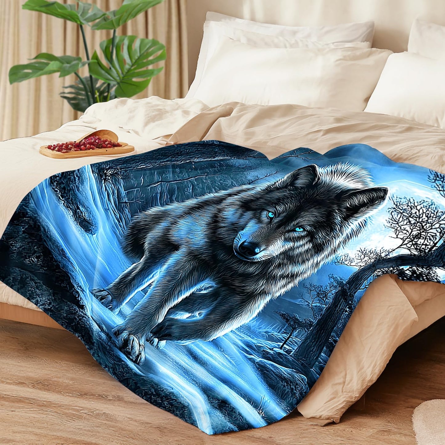 Wolf Blanket Wolf Decor Cozy Animal Throw Super Soft Plush Flannel Fleece Blanket Gift for Kids Adults Men Women Ultra Warm & Lightweight Flannel, 50"X40"