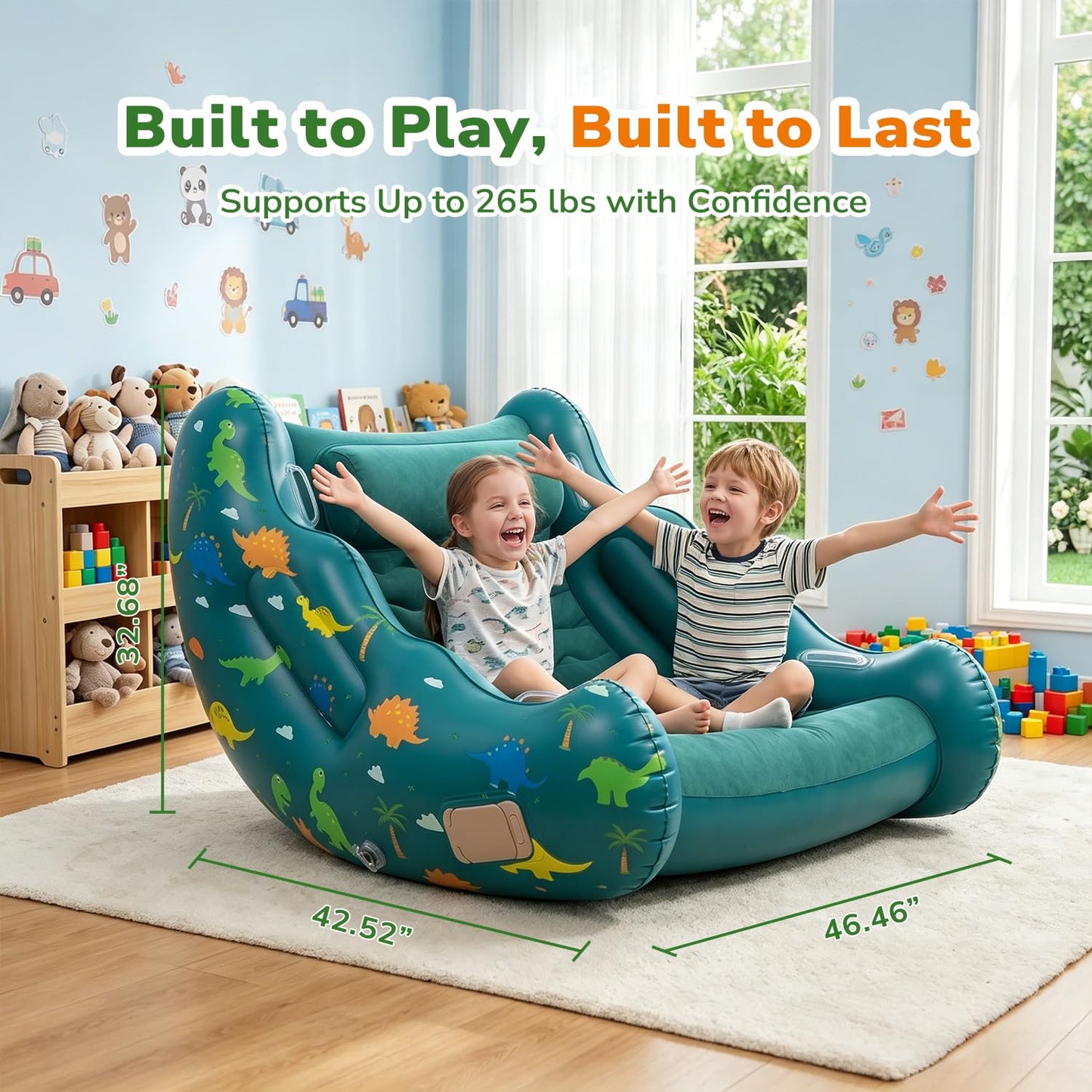 Toys for 3-12 Year Old Boys Girls, Dinosaur Inflatable Rocking Chair for Kids with 1-Click Fast Auto-Inflation, 3 4 5 6 7+ Year Old Boy Girl Birthday Gifts, Indoor Outdoor Dino Toys for Kid Ages 4-8
