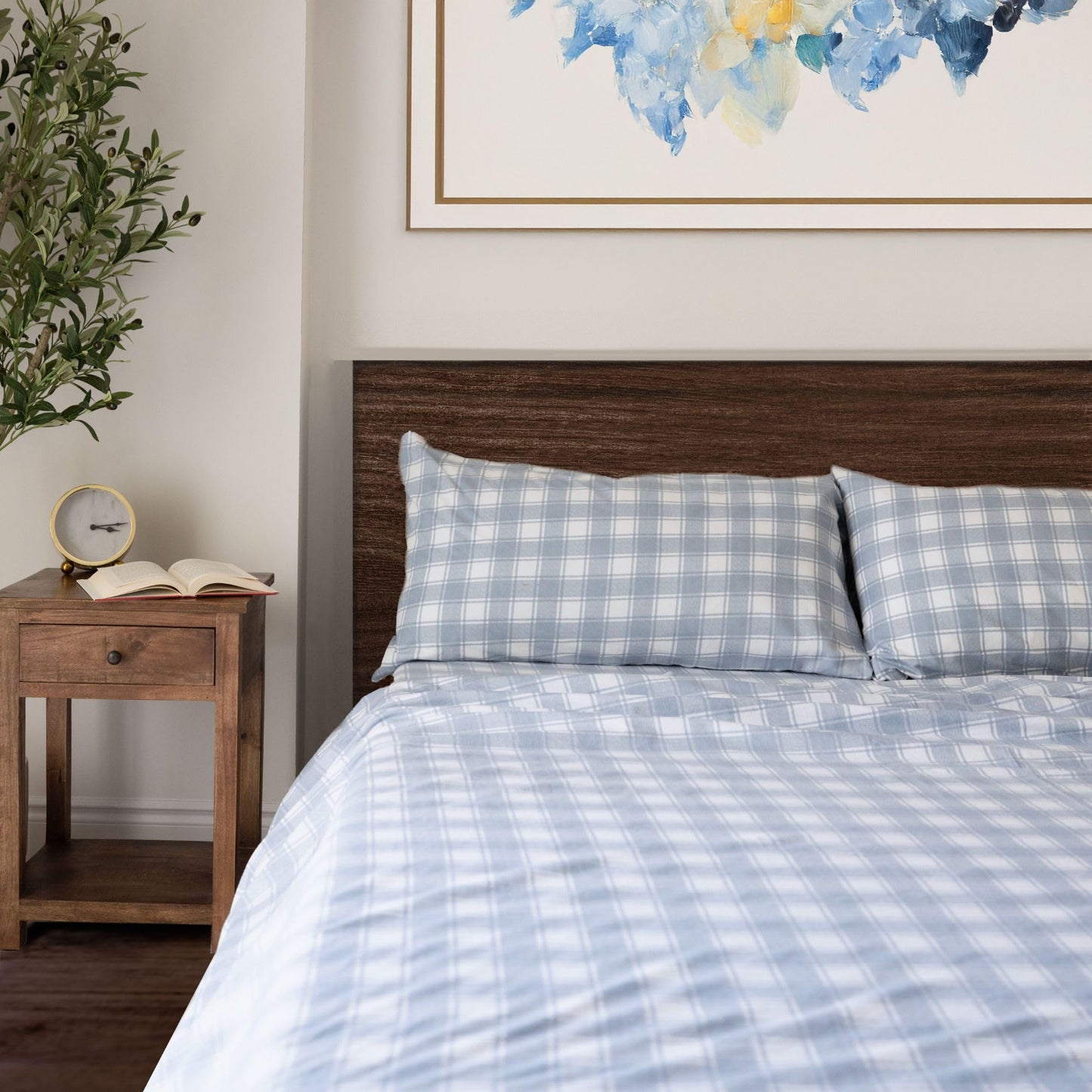 Featherhead™ 100% Cotton 4PCs Flannel Sheet Set, Full Size, Blue Plaid | Double-Brushed for Extra Softness, Warm & Breathable, Extra Deep Pockets fits Up to 17” – 1 Flat, 1 Fitted, 2 Pillowcase