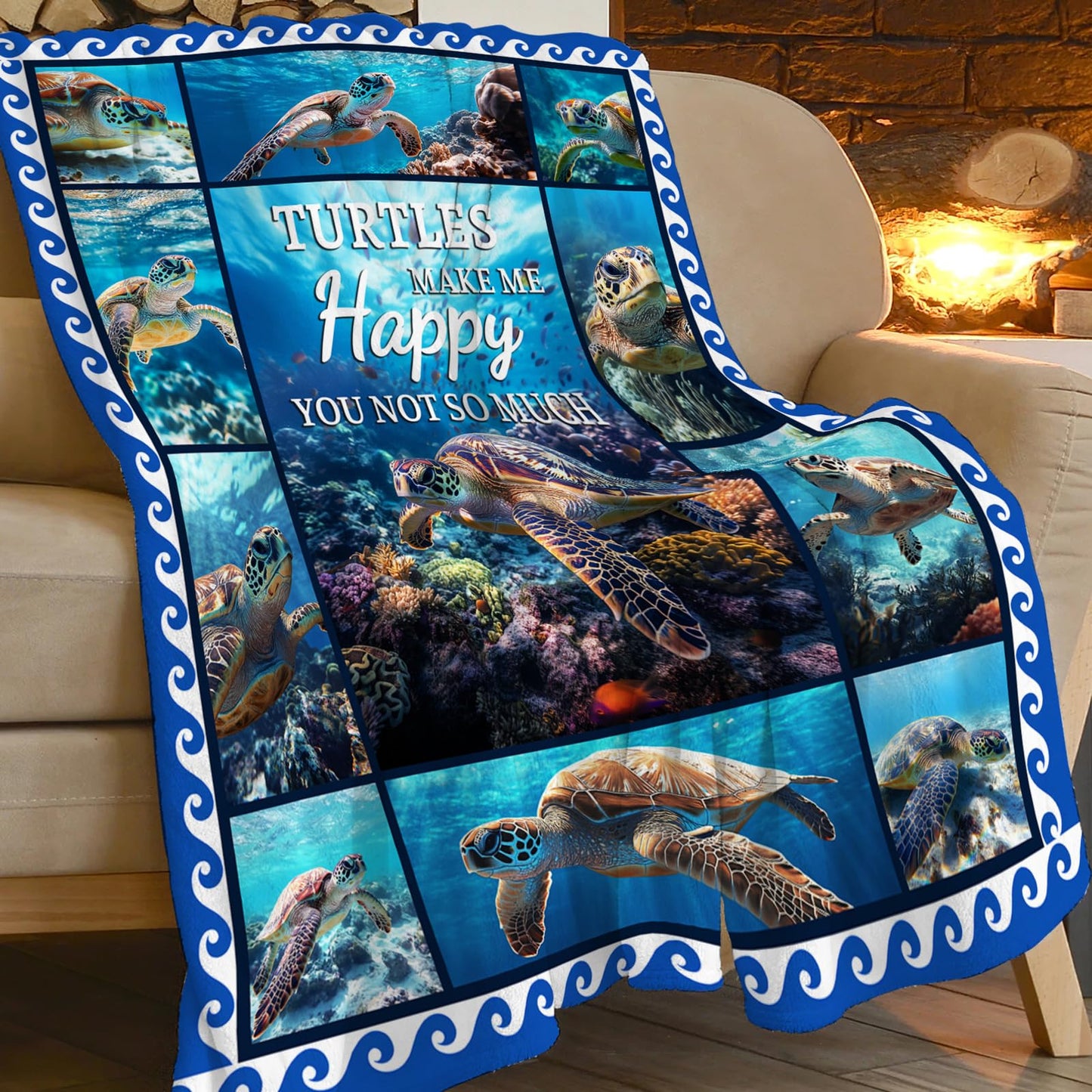 Turtle Blanket, Ocean Throw Blanket, Blue Ocean Blankets, Turtle Gifts, Turtles Stuff Fleece Flannel Plush for Women Men Boys Girls Lover Adults Soft Bedding for Sofa Bed Office Home Decor 50"X40"